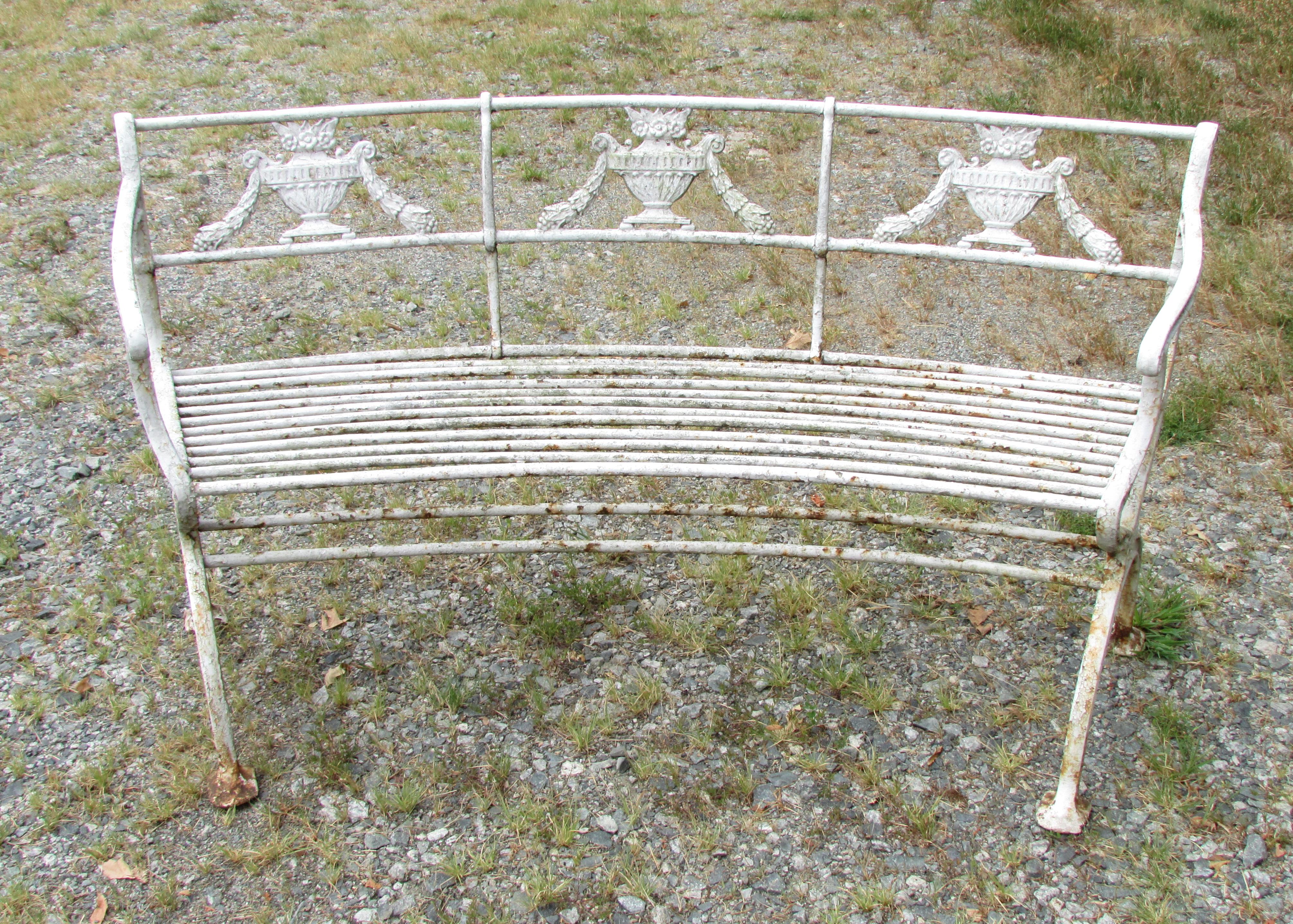 American Neoclassical Cast Iron Benches and Table For Sale