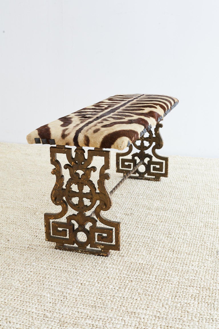 Neoclassical Cast Iron Vanity Bench with Zebra Hide at 1stDibs