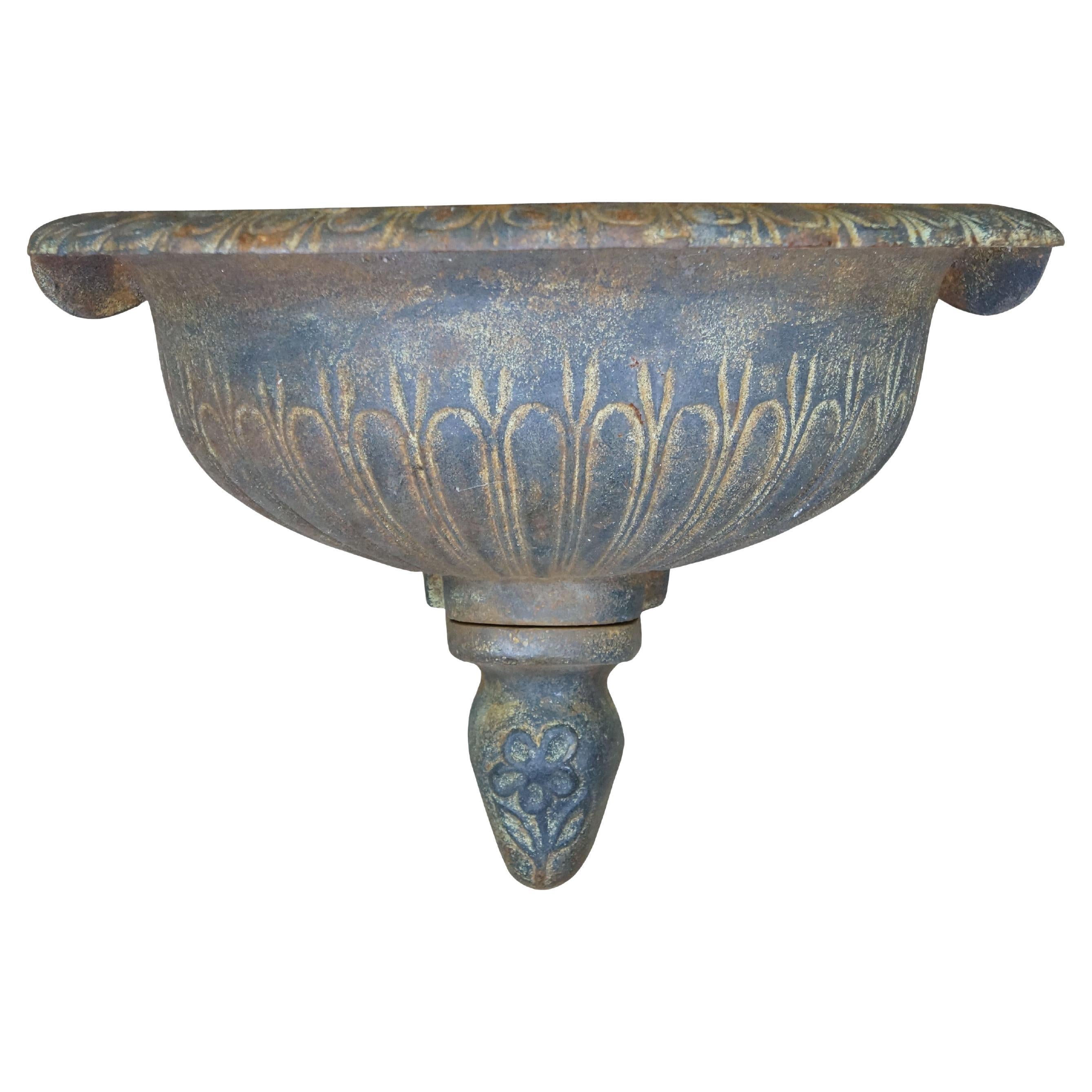 Neoclassical Cast Iron Wall Fountain Bowl Garden Planter Urn Sconce Lavabo 18" For Sale