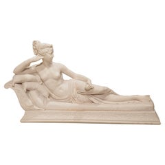 Scultura neoclassica in marmo di Paolina Bonaparte come Venere vincitrice, 1950 circa