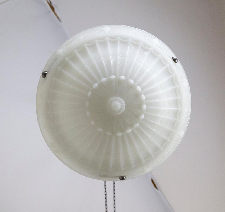 Early 20th Century Neoclassical Cast Milk Glass Rosette Pendant For Sale