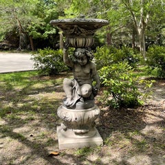 Neoclassical Cast Stone Cherub as Caryatid Statue with Pedestal