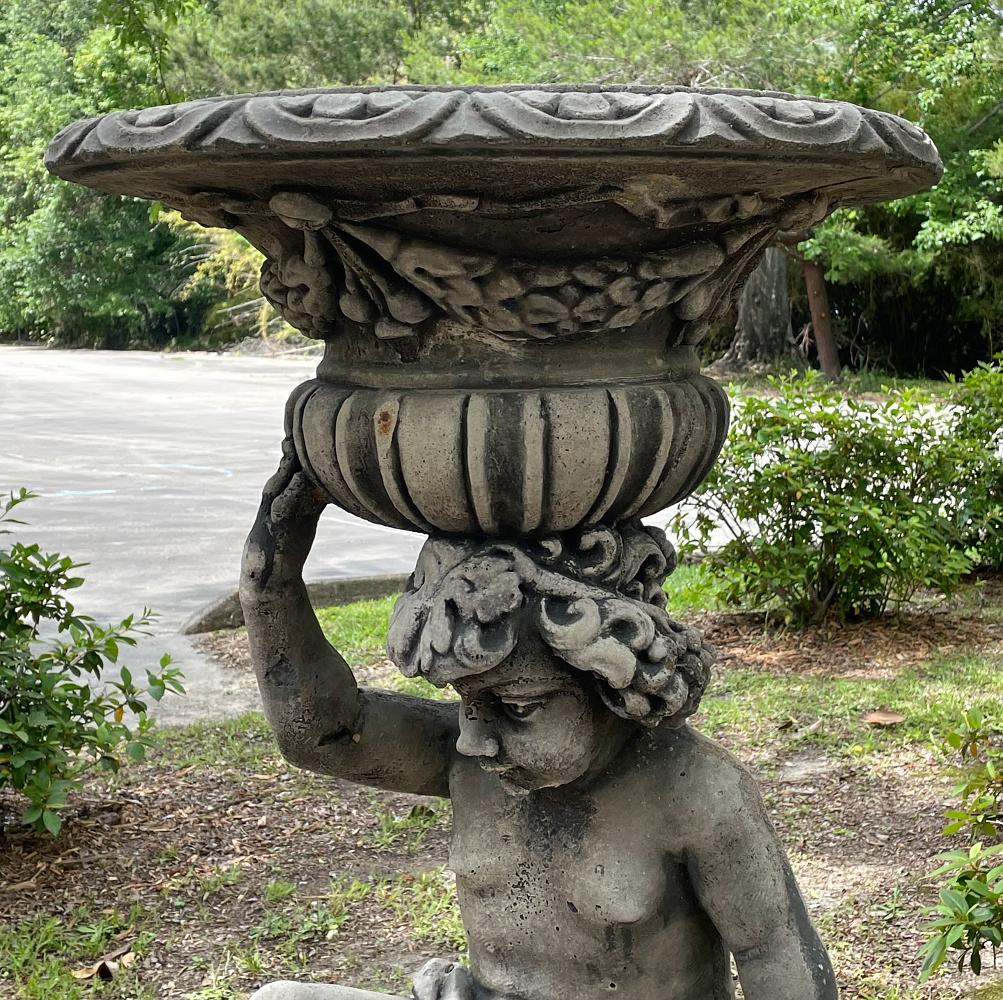 Neoclassical Cast Stone Cherub as Caryatid Statue with Pedestal 2