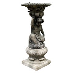 Used Neoclassical Cast Stone Cherub as Caryatid Statue with Pedestal