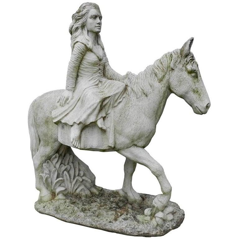 European Neoclassical Cast Stone Equestrian Statue, circa 1950 For Sale