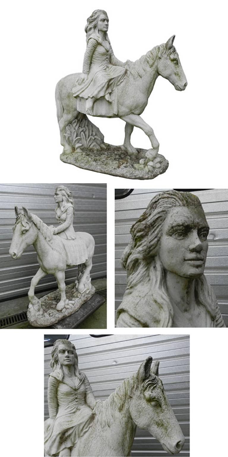 Neoclassical Cast Stone Equestrian Statue, circa 1950 In Good Condition For Sale In Saint-Ouen, FR