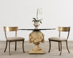 Neoclassical Cast Stone Garden Ball Finial Glass Dining Table