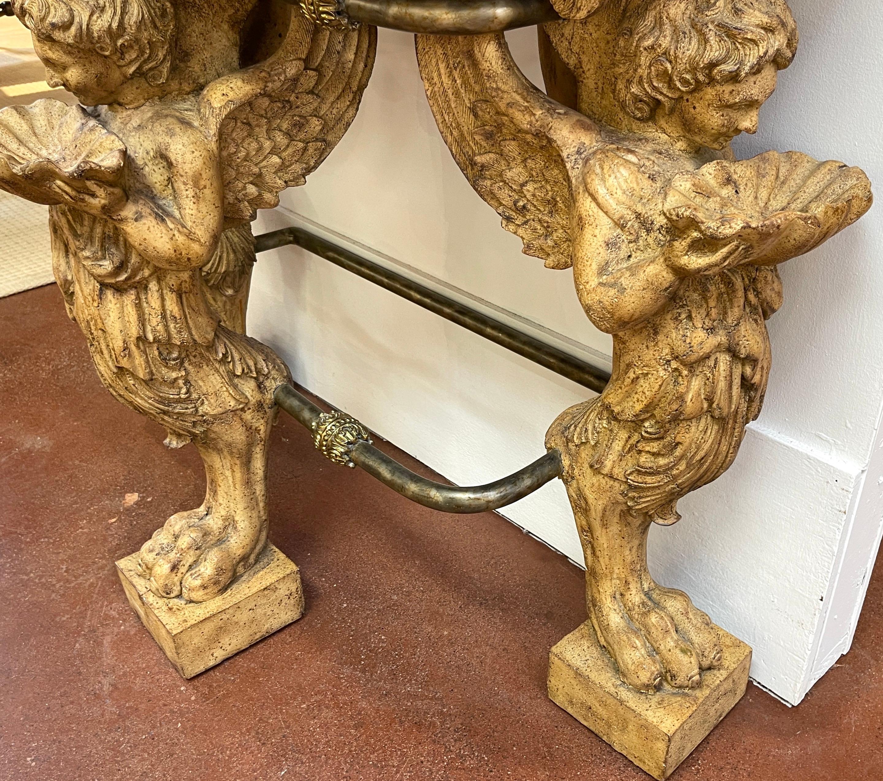 Neoclassical Cast Stone Iron & Brass  Angel Caryatid Console Table 6