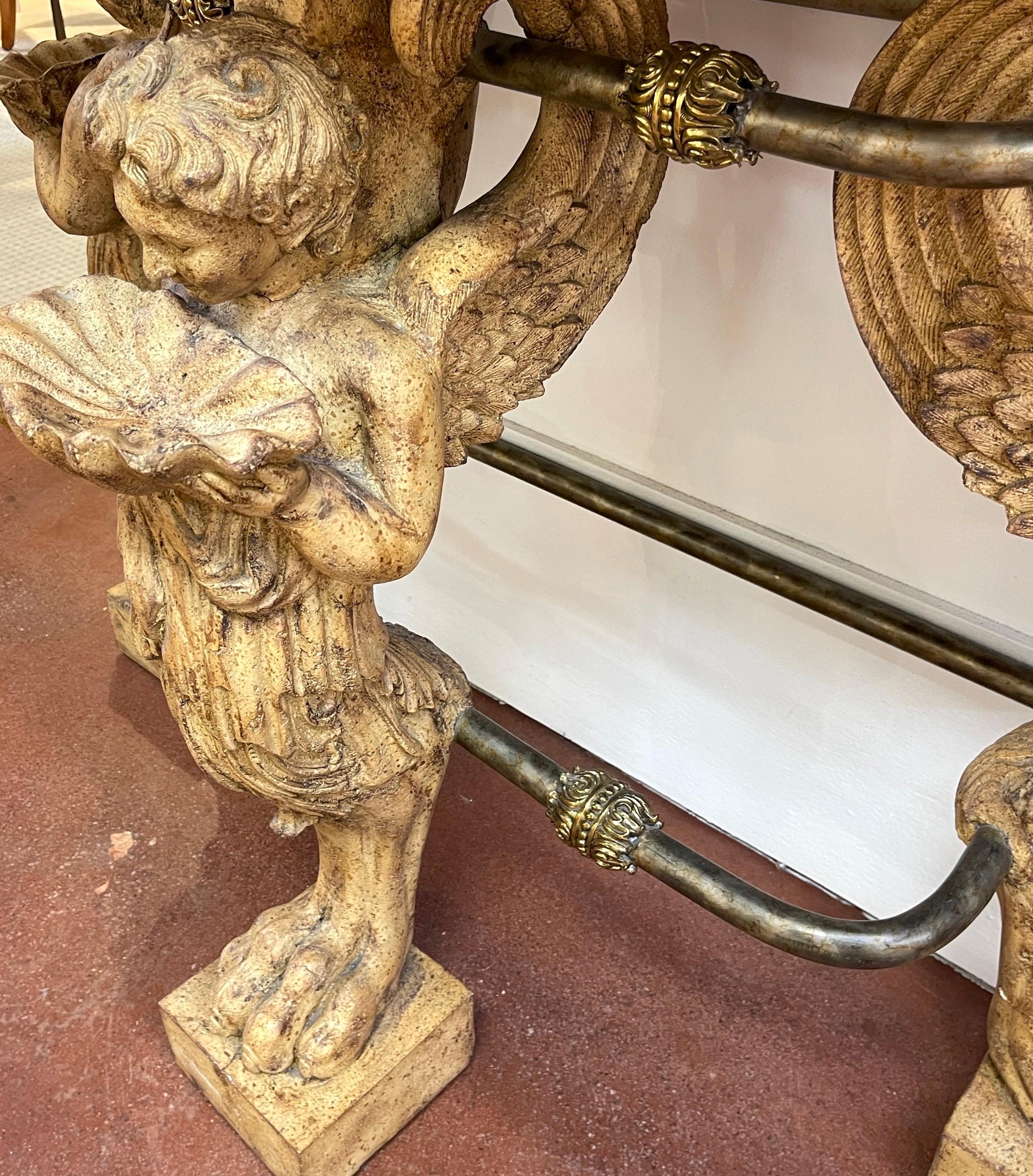 Neoclassical Cast Stone Iron & Brass  Angel Caryatid Console Table 7