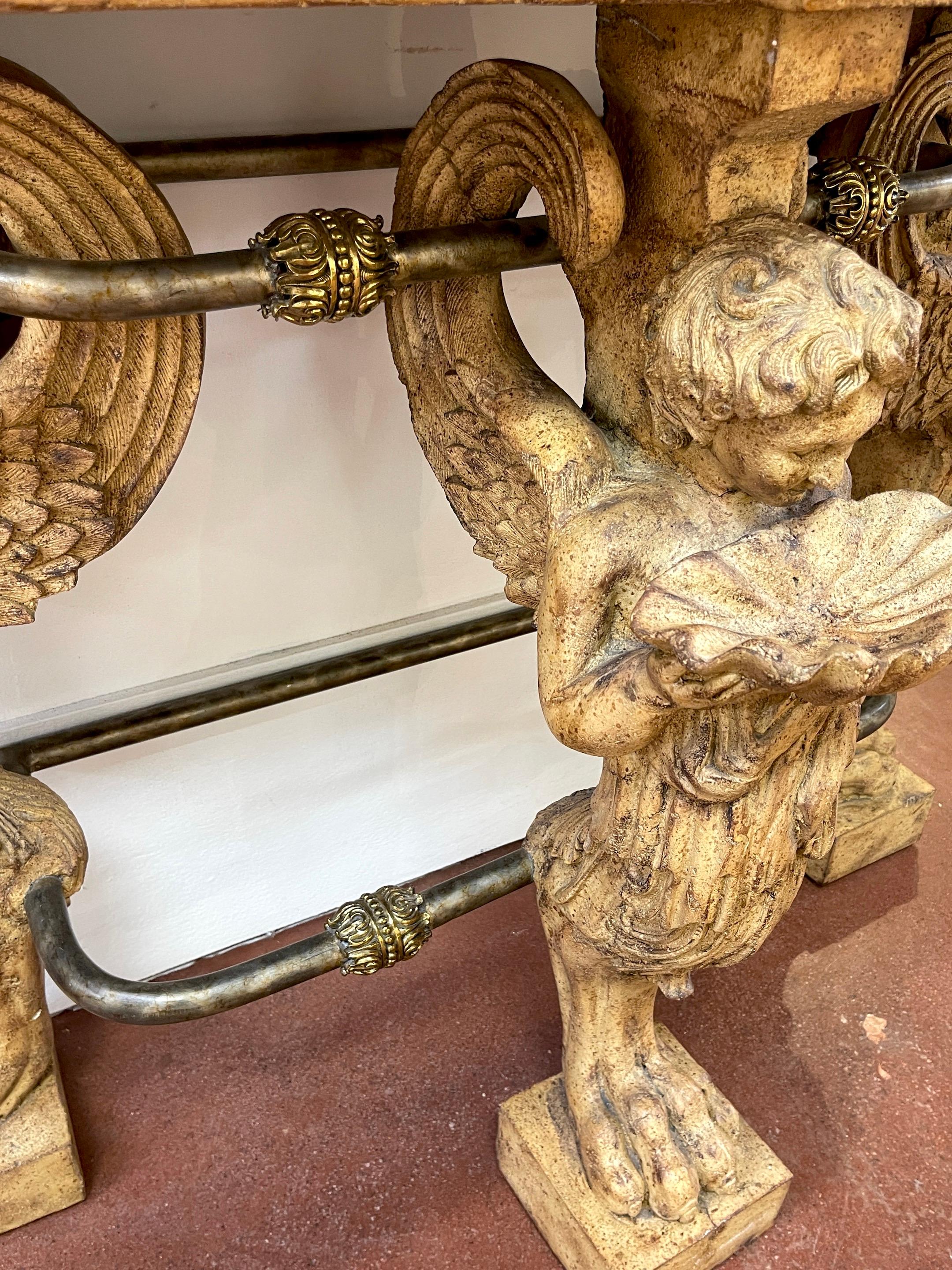 Neoclassical Cast Stone Iron & Brass  Angel Caryatid Console Table 8