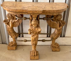 Neoclassical Cast Stone Iron & Brass  Angel Caryatid Console Table