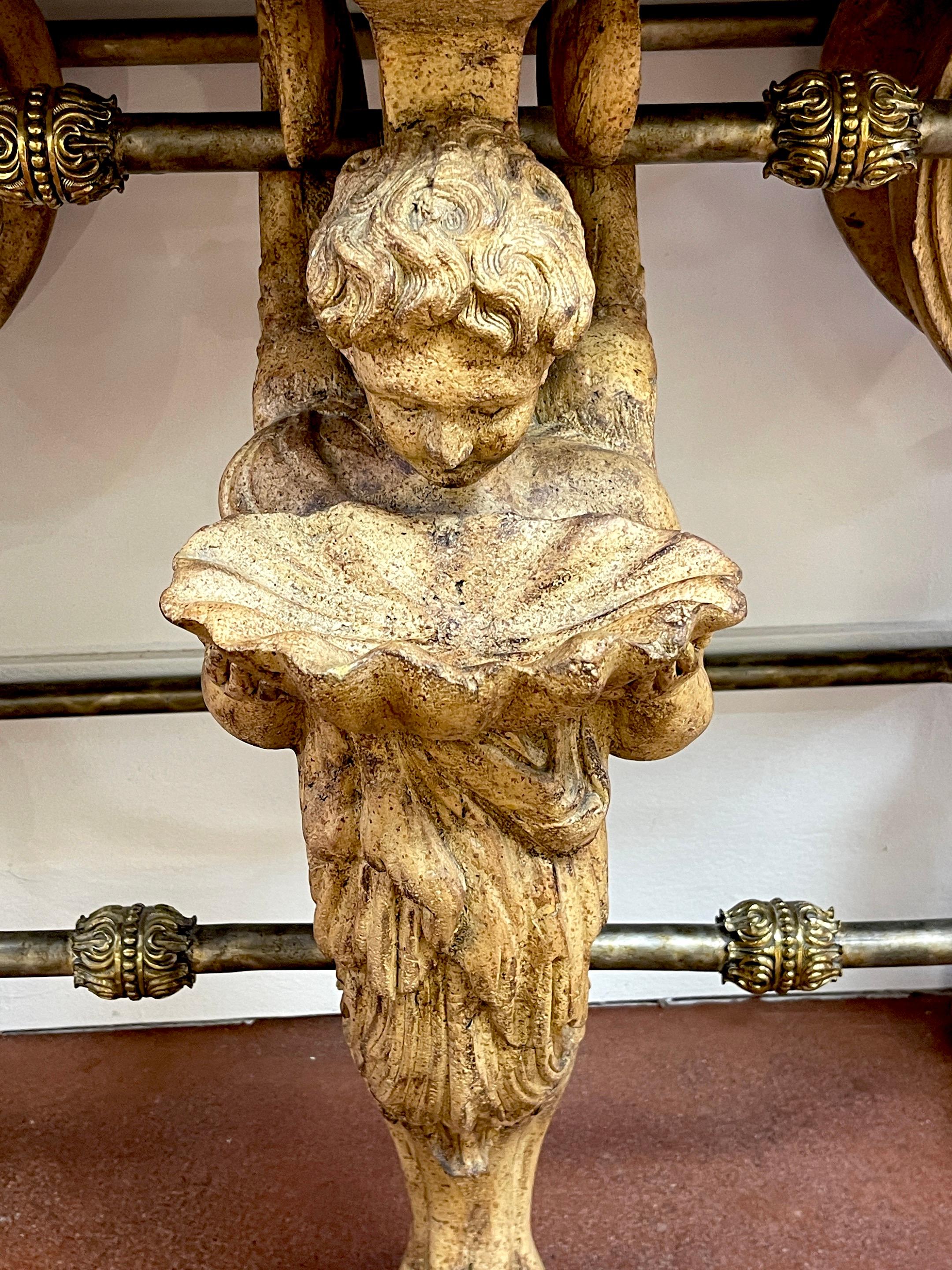 Neoclassical Cast Stone Iron & Brass  Angel Caryatid Console Table For Sale 3