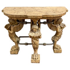 Neoclassical Cast Stone Iron & Brass  Angel Caryatid Console Table