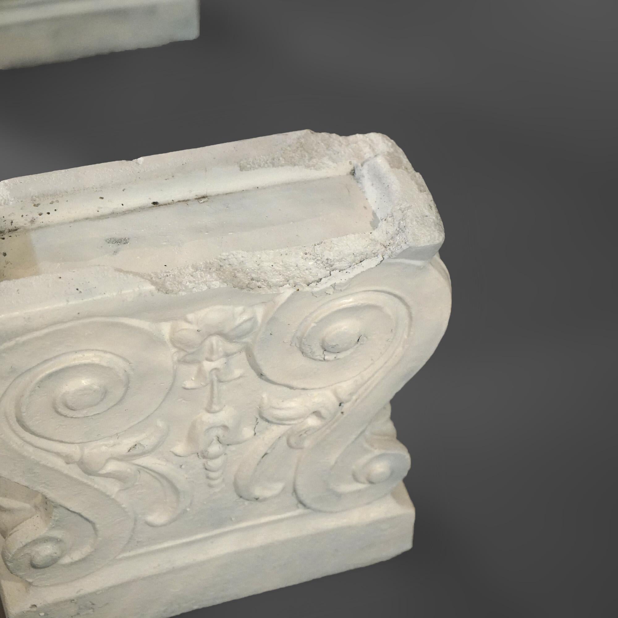 Greco Roman Neoclassical Cast Stoned Garden Bench with Scroll Form Legs C1930
