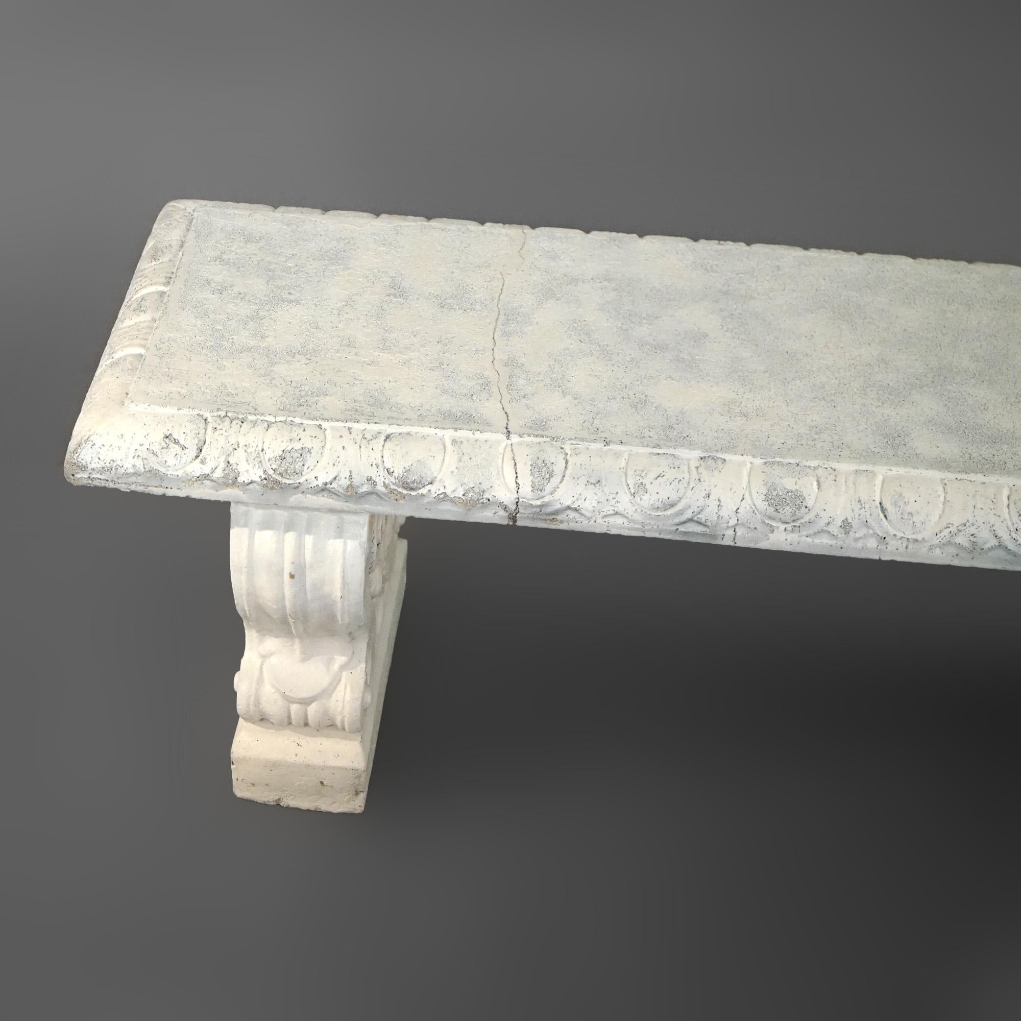 20th Century Neoclassical Cast Stoned Garden Bench with Scroll Form Legs C1930