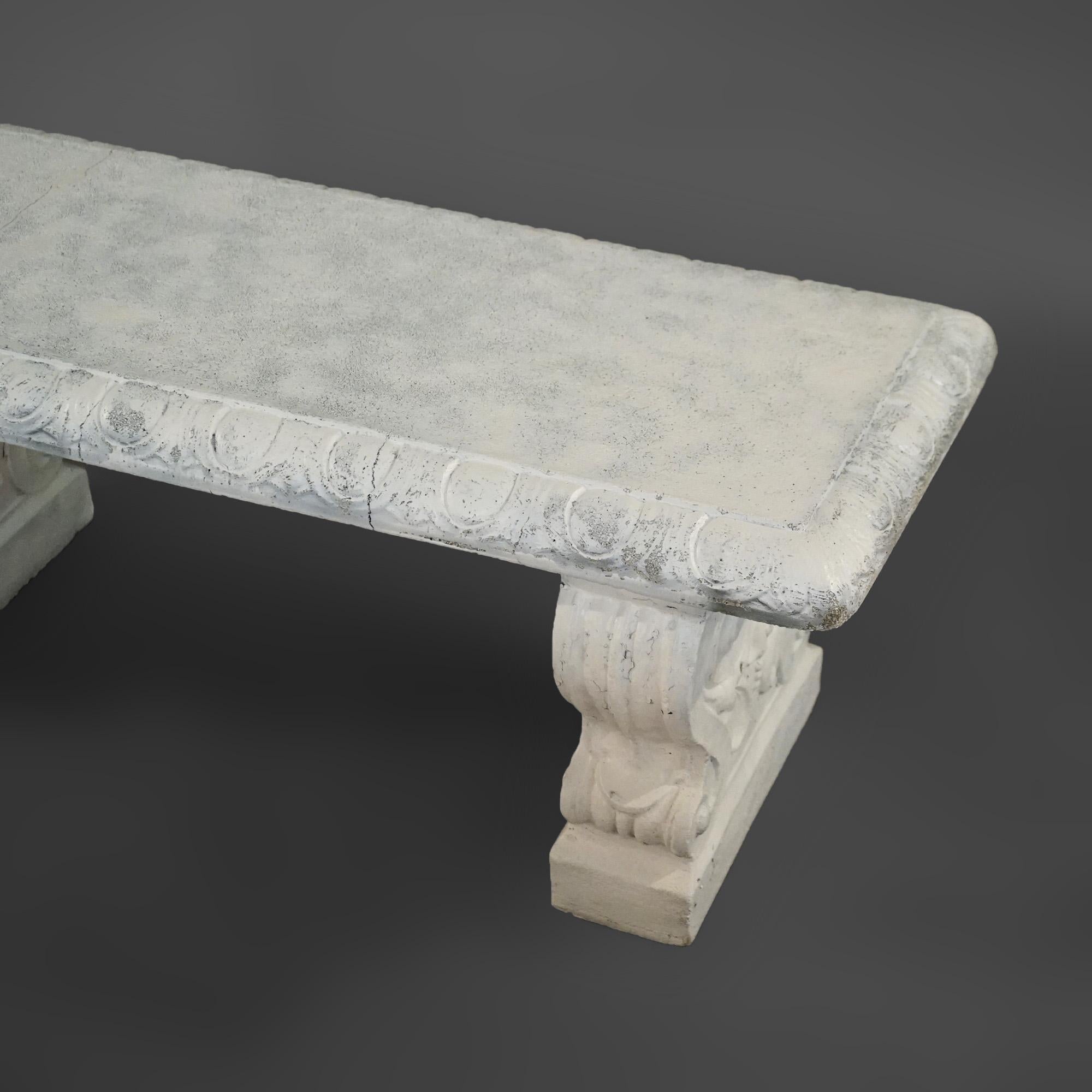 Neoclassical Cast Stoned Garden Bench with Scroll Form Legs C1930 1