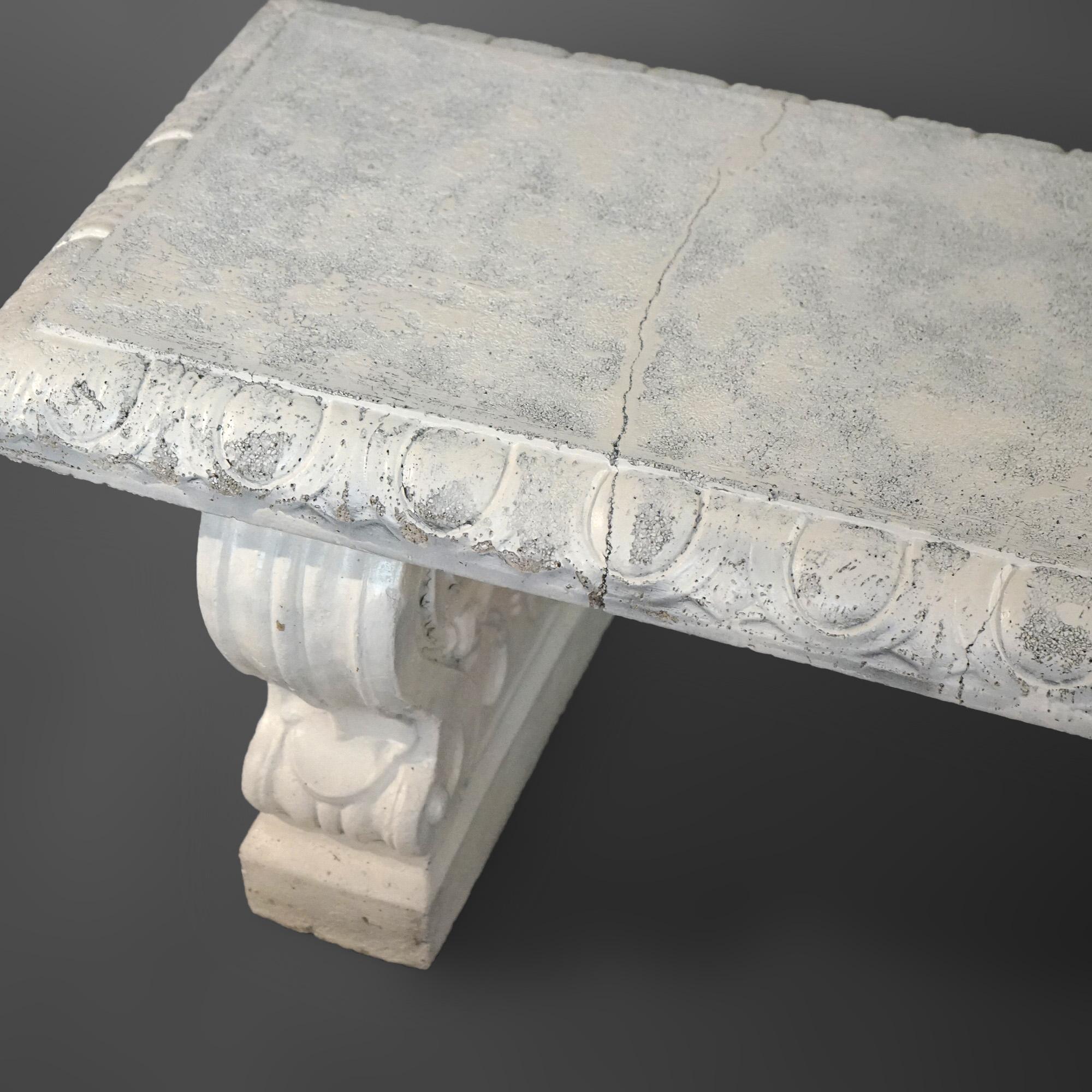 Neoclassical Cast Stoned Garden Bench with Scroll Form Legs C1930 3