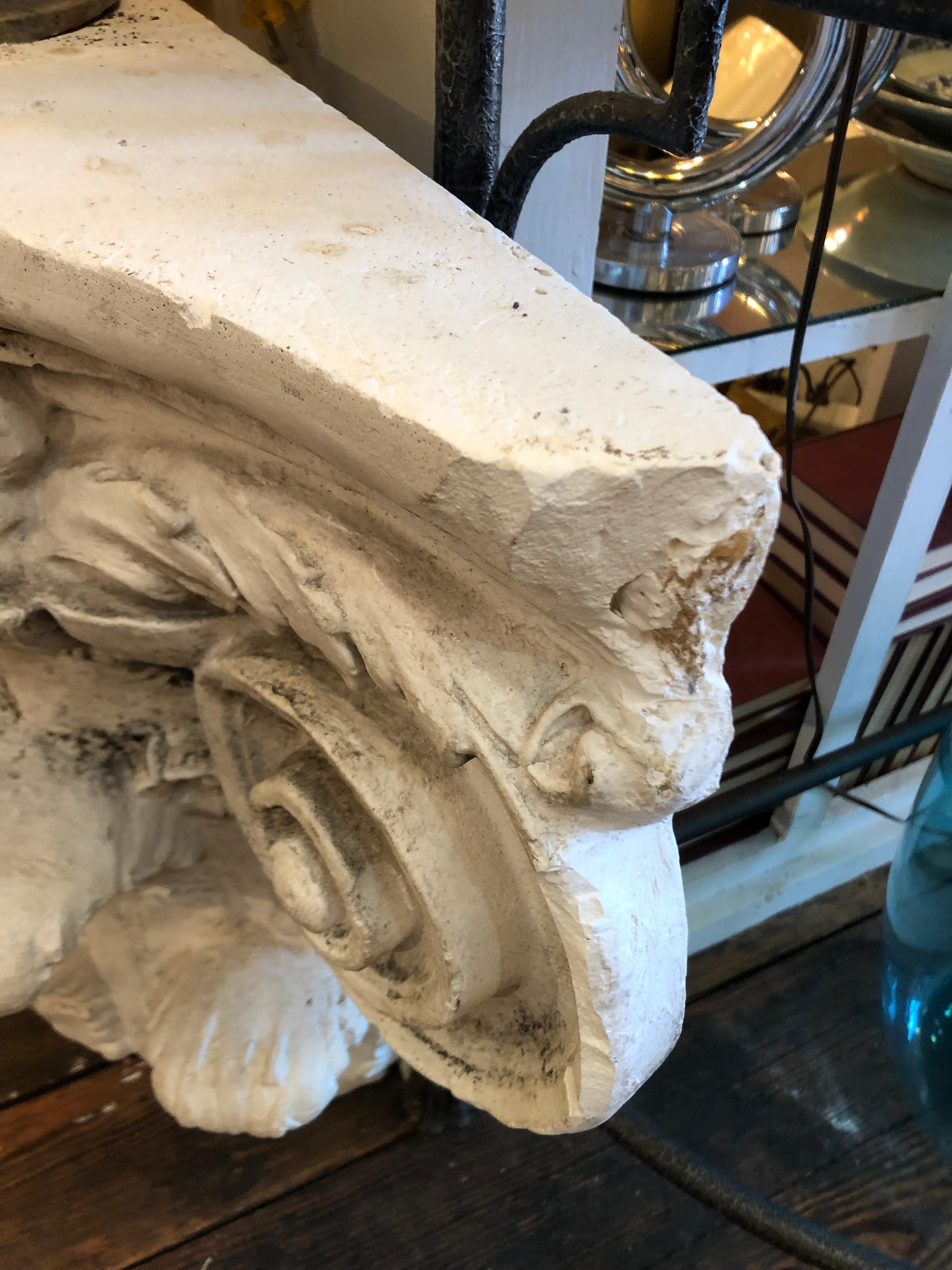 Mid-20th Century Neoclassical Cement Corinthian Column Fragment End Table