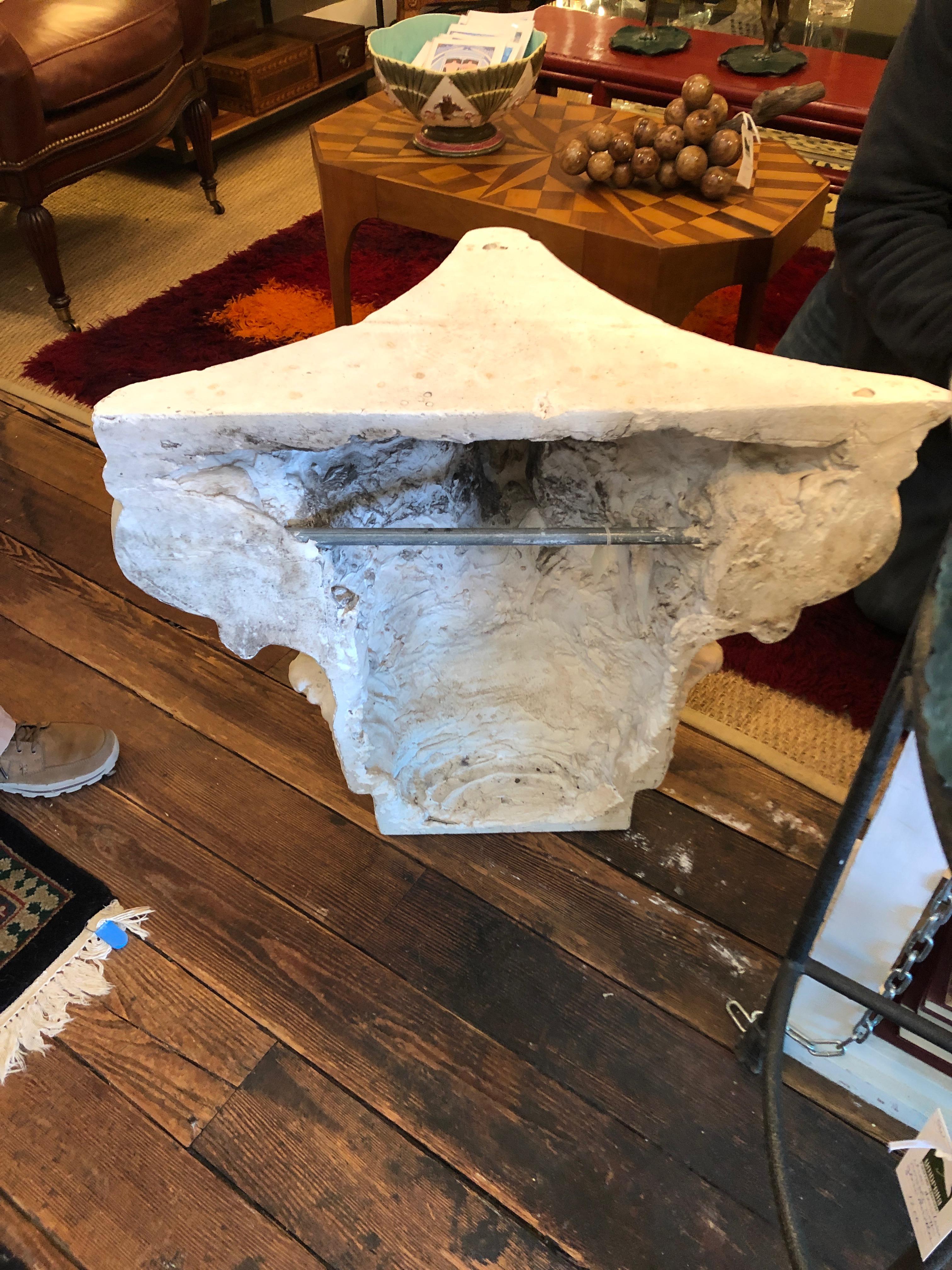 Neoclassical Cement Corinthian Column Fragment End Table 4