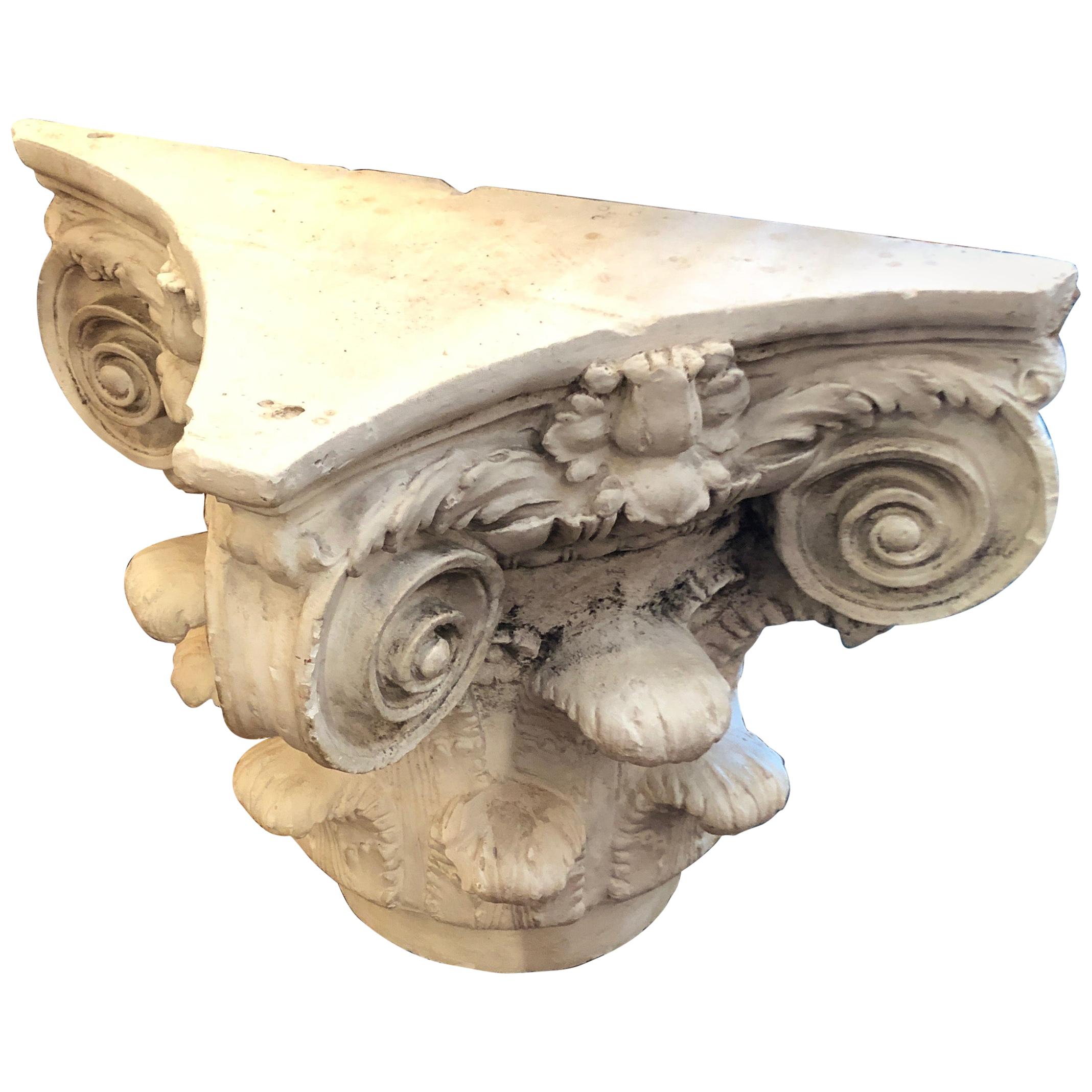 Neoclassical Cement Corinthian Column Fragment End Table