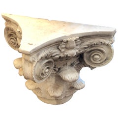 Neoclassical Cement Corinthian Column Fragment End Table