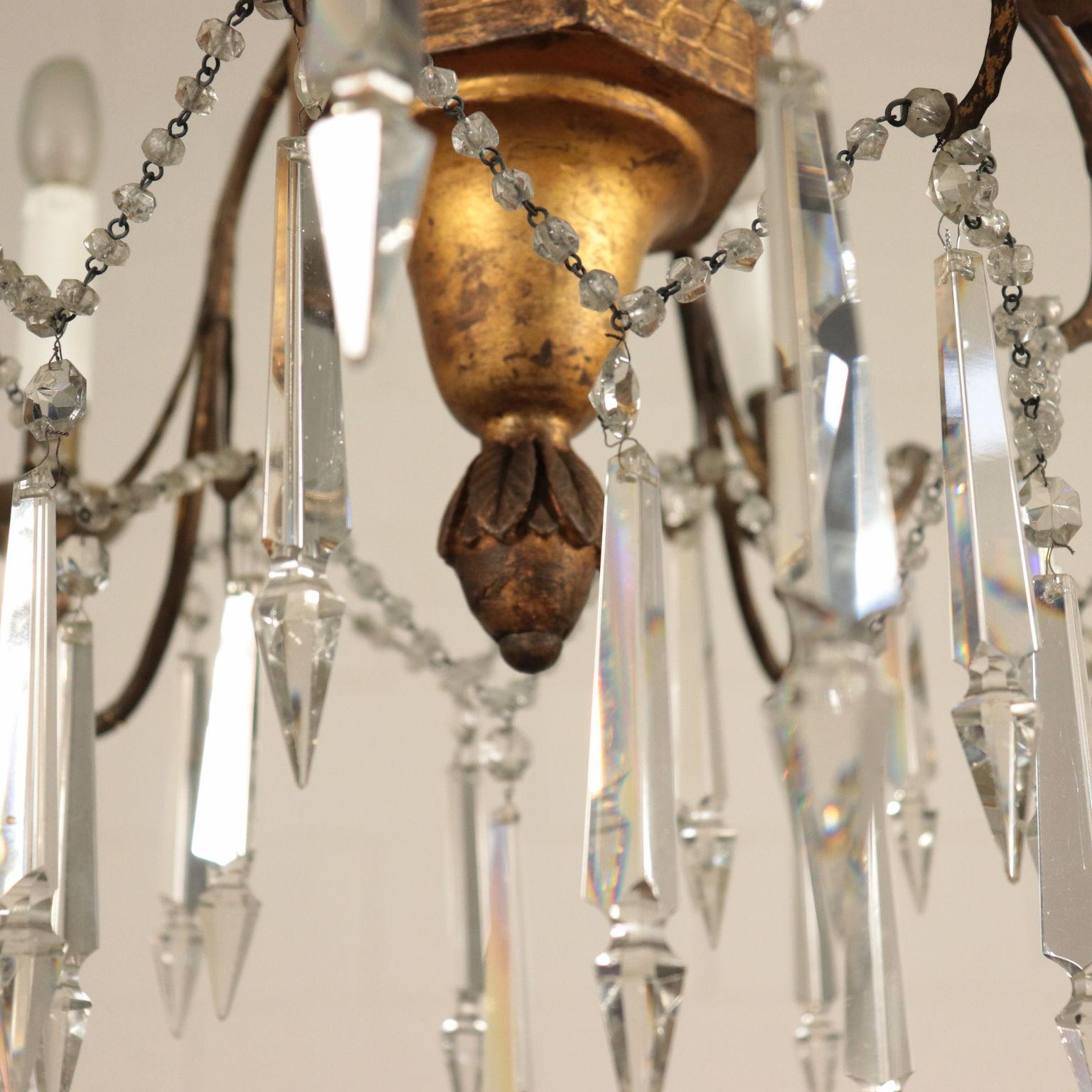 Neoclassical Chandelier, Carved Wood and Wrought Iron, Italy, 18th Century 2