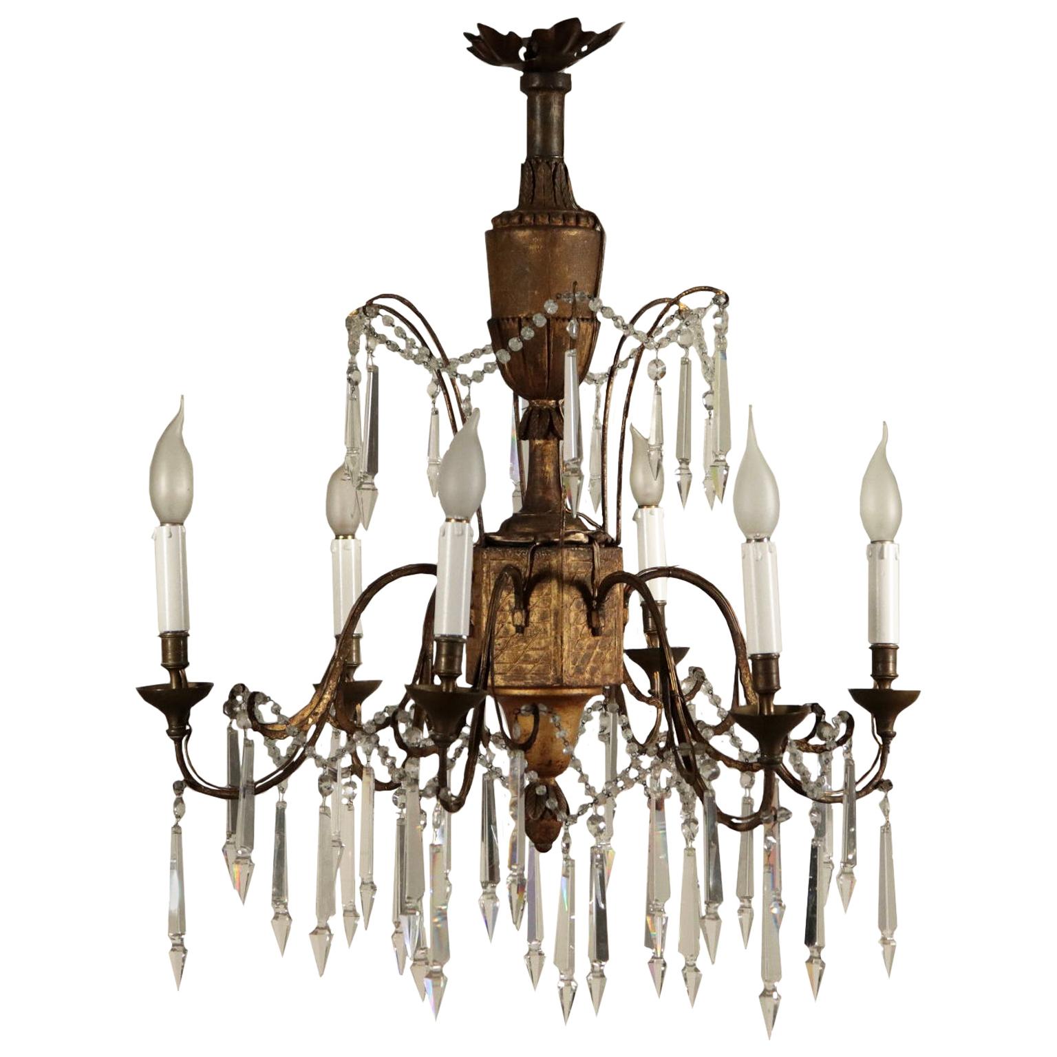 Neoclassical Chandelier, Carved Wood and Wrought Iron, Italy, 18th Century