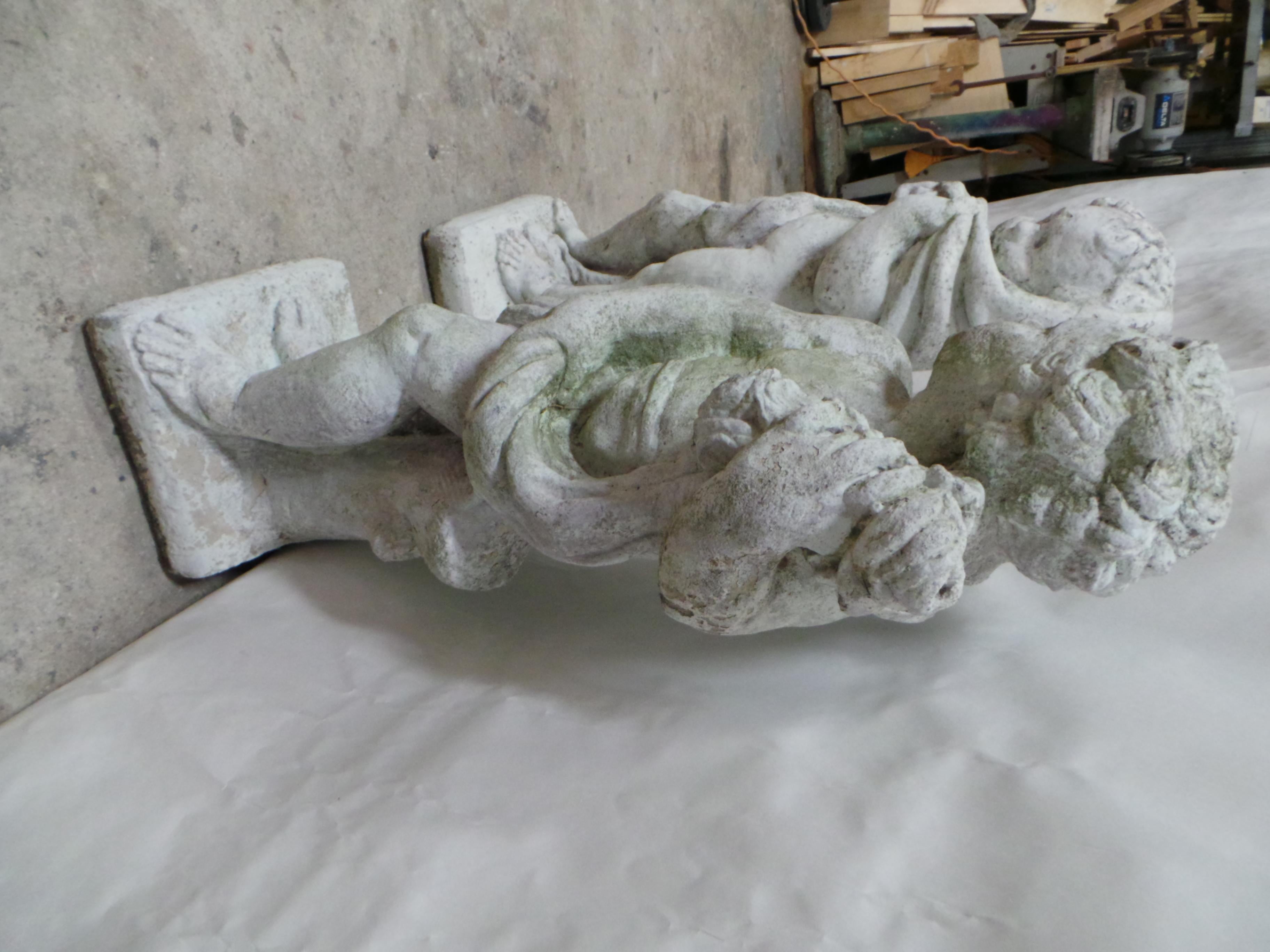 Neoclassical Cherub or Putto Cast Stone Garden Statues For Sale 3