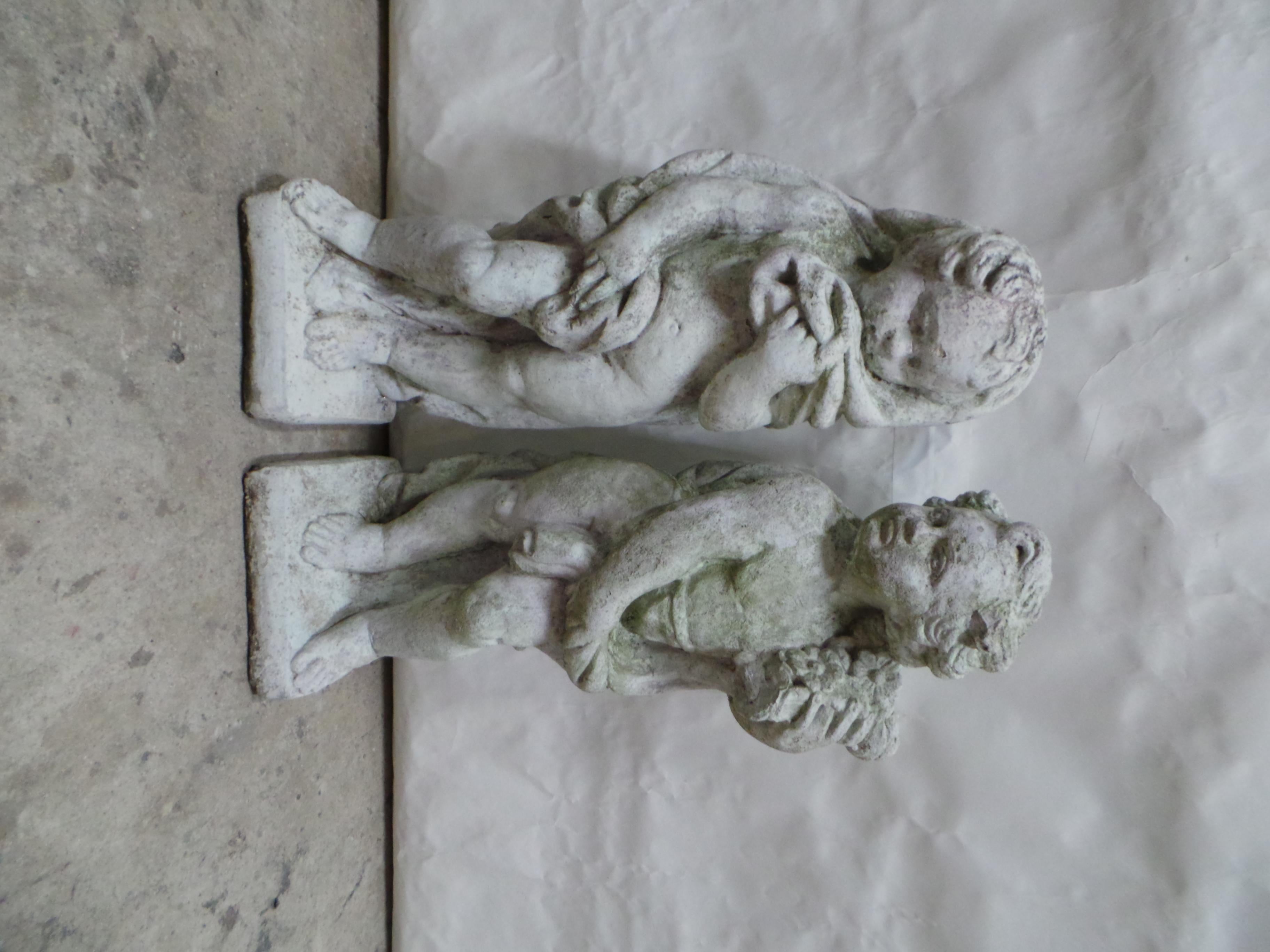 Neoclassical Cherub or Putto Cast Stone Garden Statues In Good Condition For Sale In Hollywood, FL