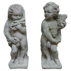 Retro Neoclassical Cherub or Putto Cast Stone Garden Statues