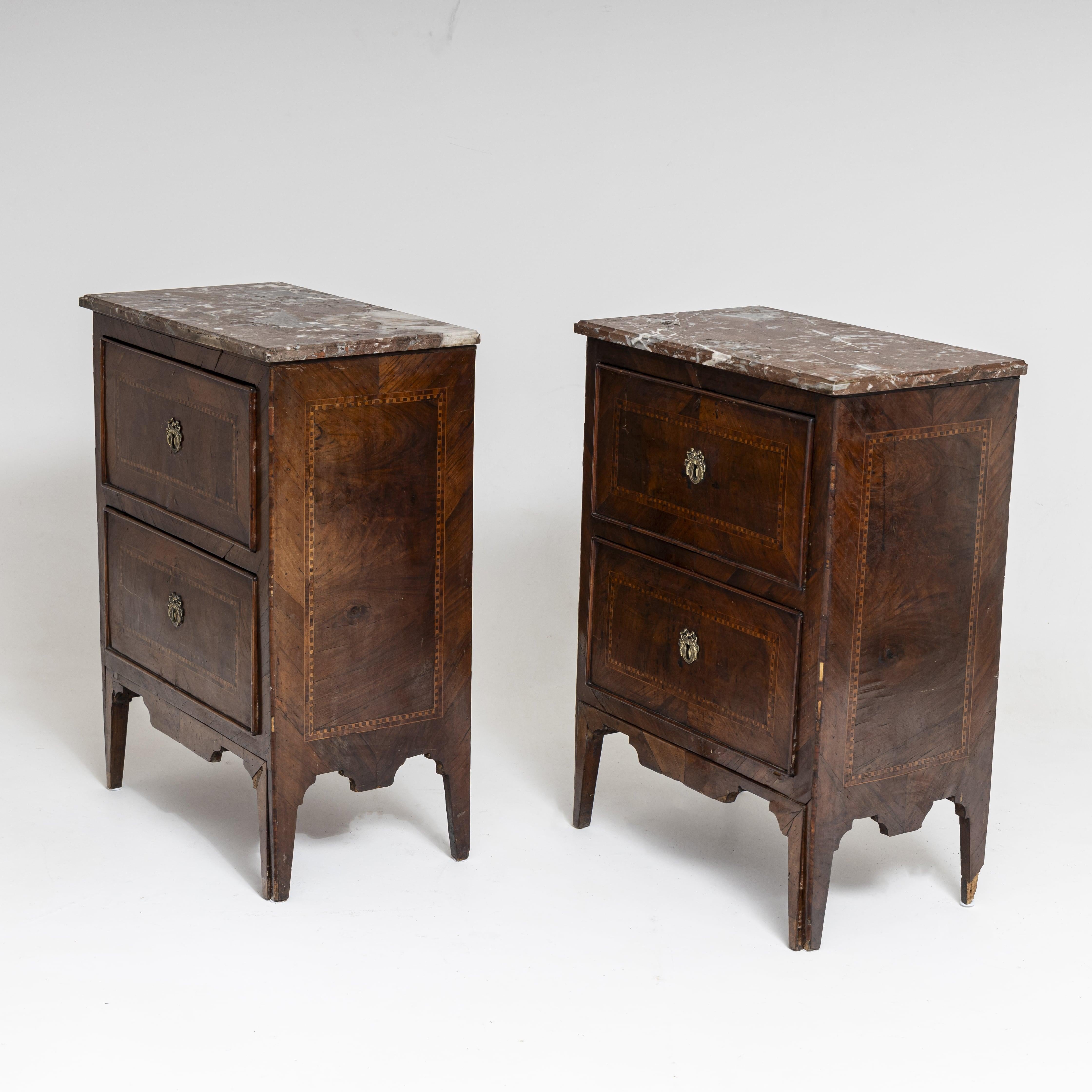 Bronze Neoclassical Chests of Drawers with Marble Tops, Italy circa 1790 