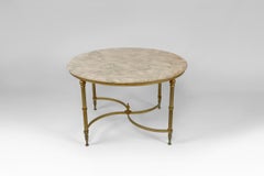 Neoclassical circular/round coffee table, Brass and Marble, France, circa 1960