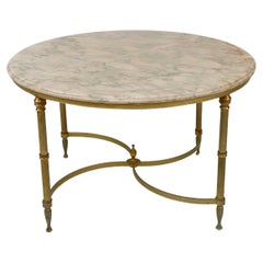 Neoclassical circular/round coffee table, Brass and Marble, France, circa 1960