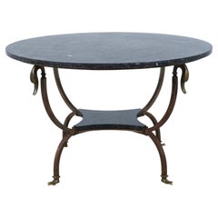 Tavolino in stile neoclassico Maison Jansen, ferro, ottone, marmo, 1950