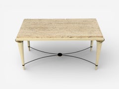 Neoclassical, Coffee Table, Travertine, Wood, Bronze, USA, 1960s