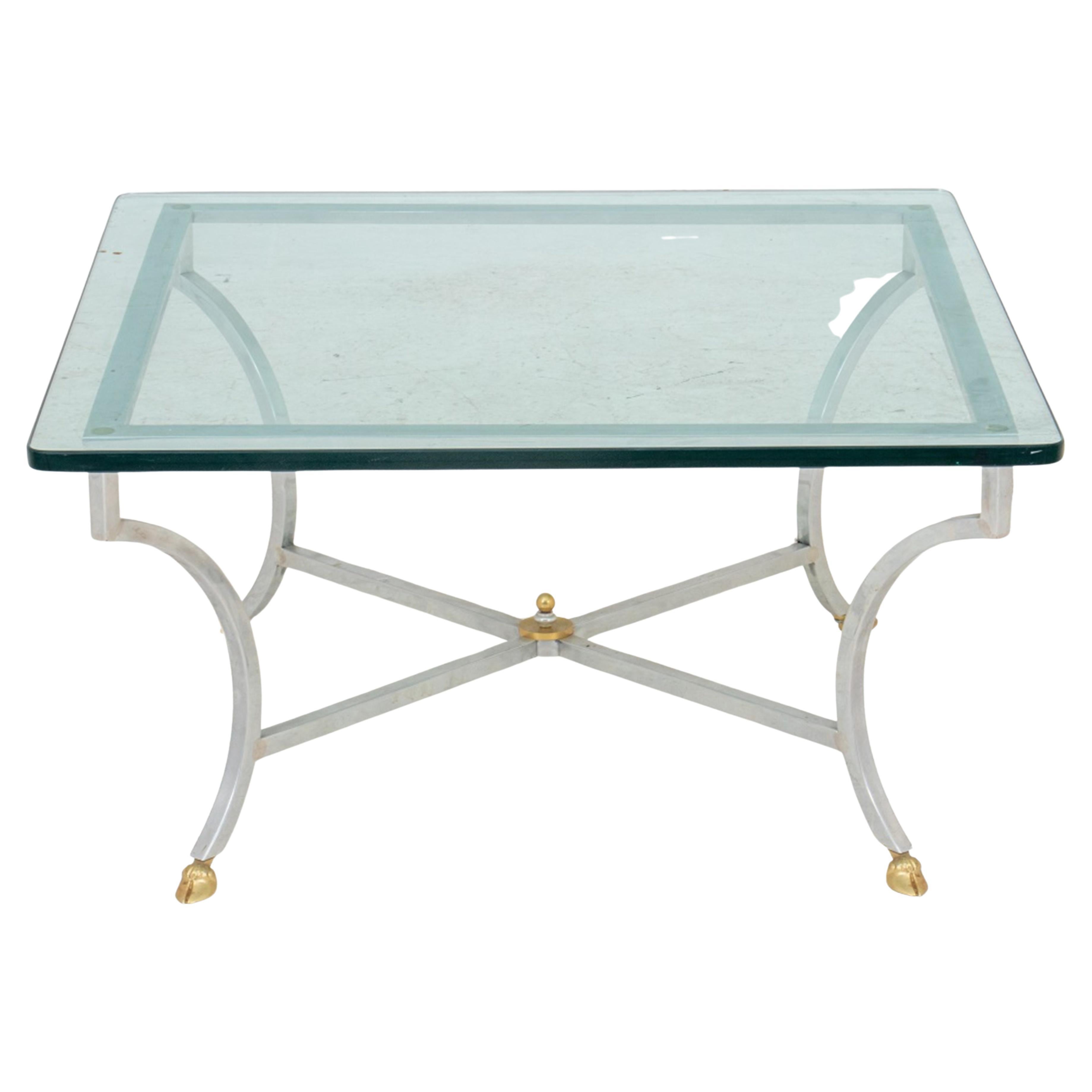 Table basse néoclassique avec plateau en verre