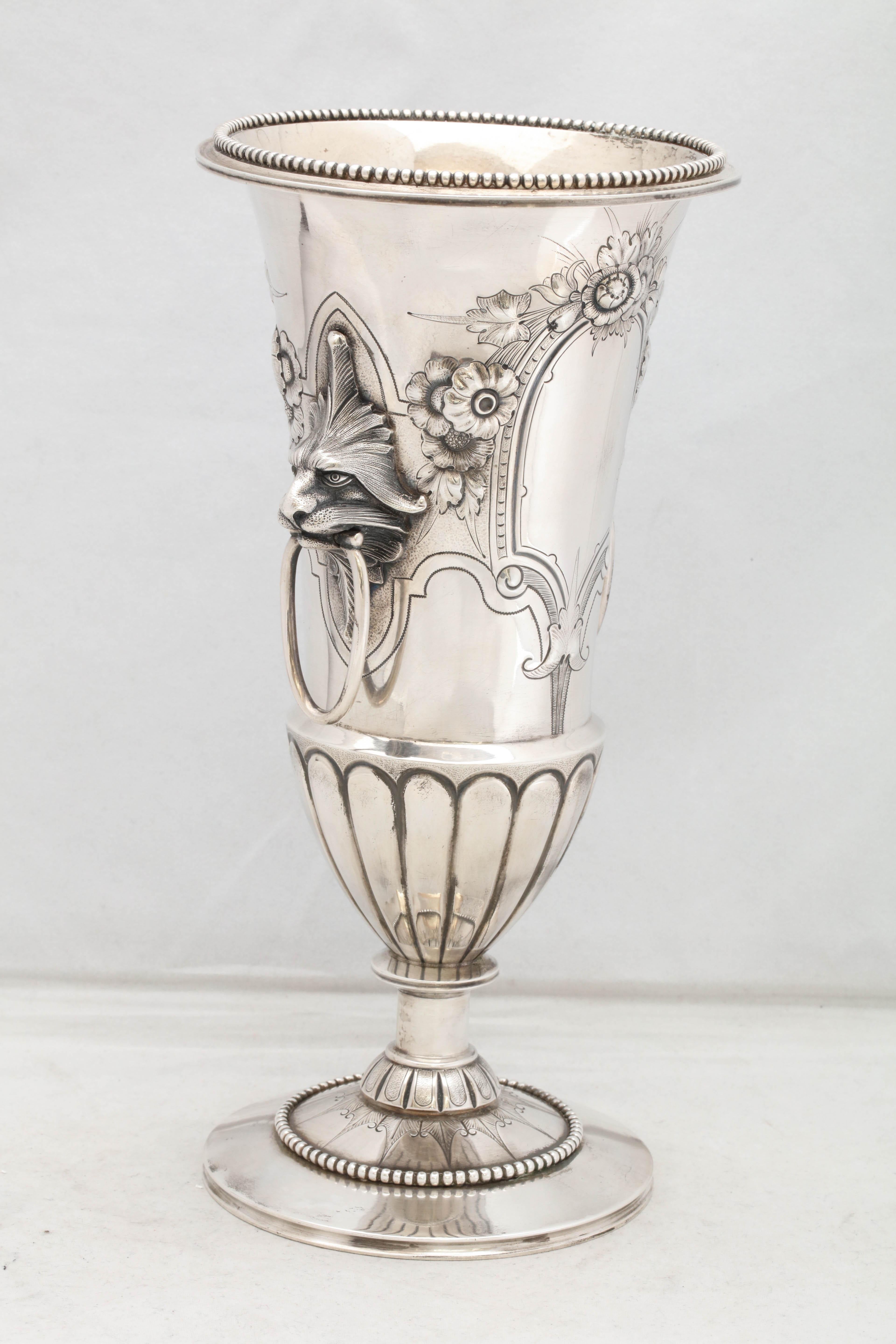American Neoclassical Coin Silver Pedestal Based Vase by Wood & Hughes