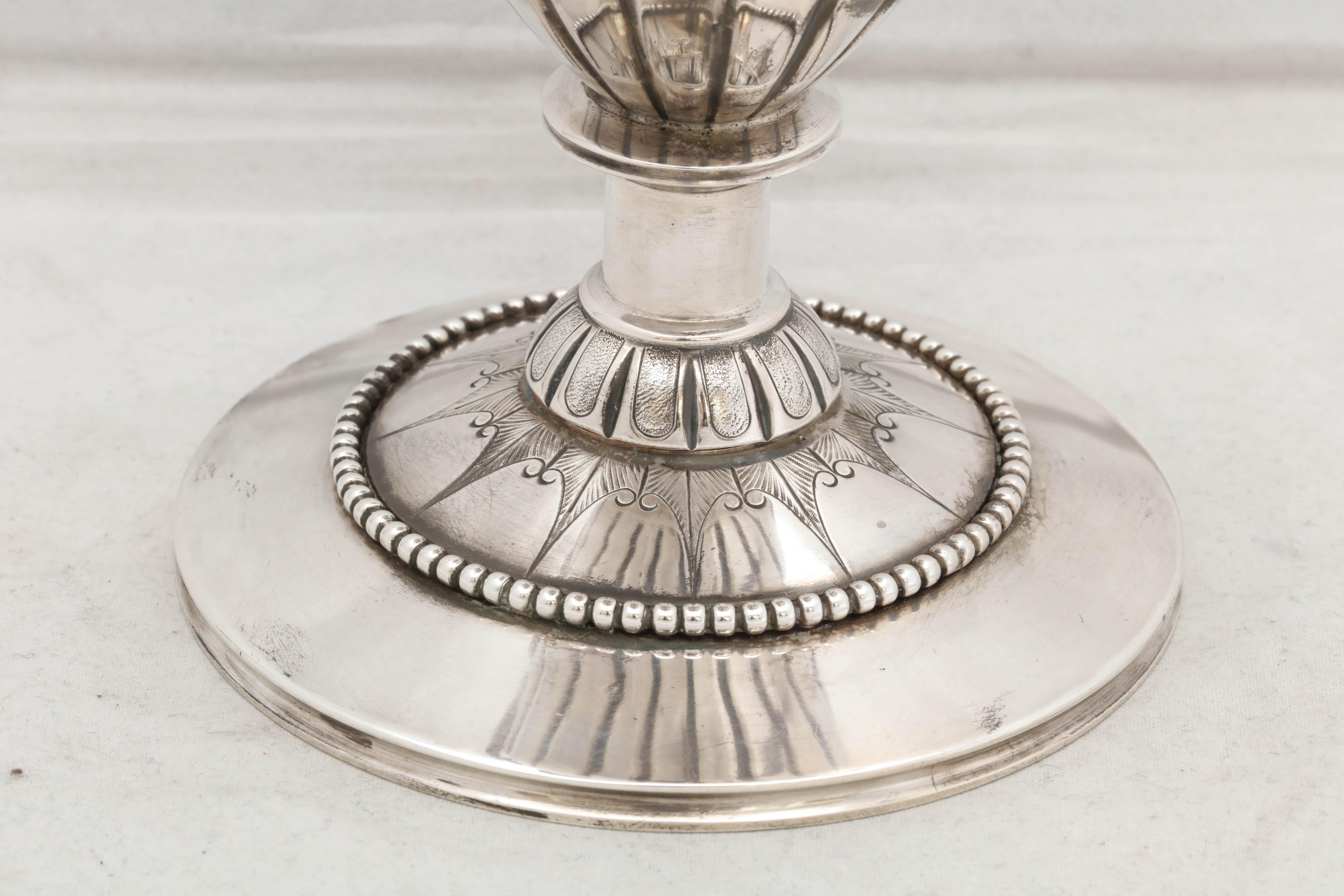 Neoclassical Coin Silver Pedestal Based Vase by Wood & Hughes 1