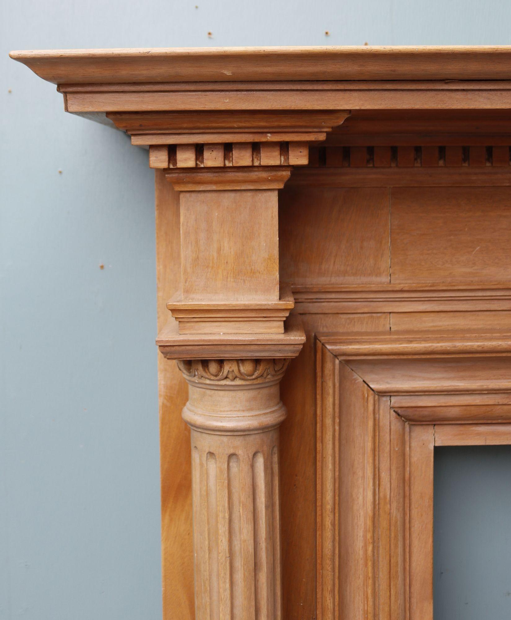 Wood Neoclassical Columned Timber Chimney Piece For Sale