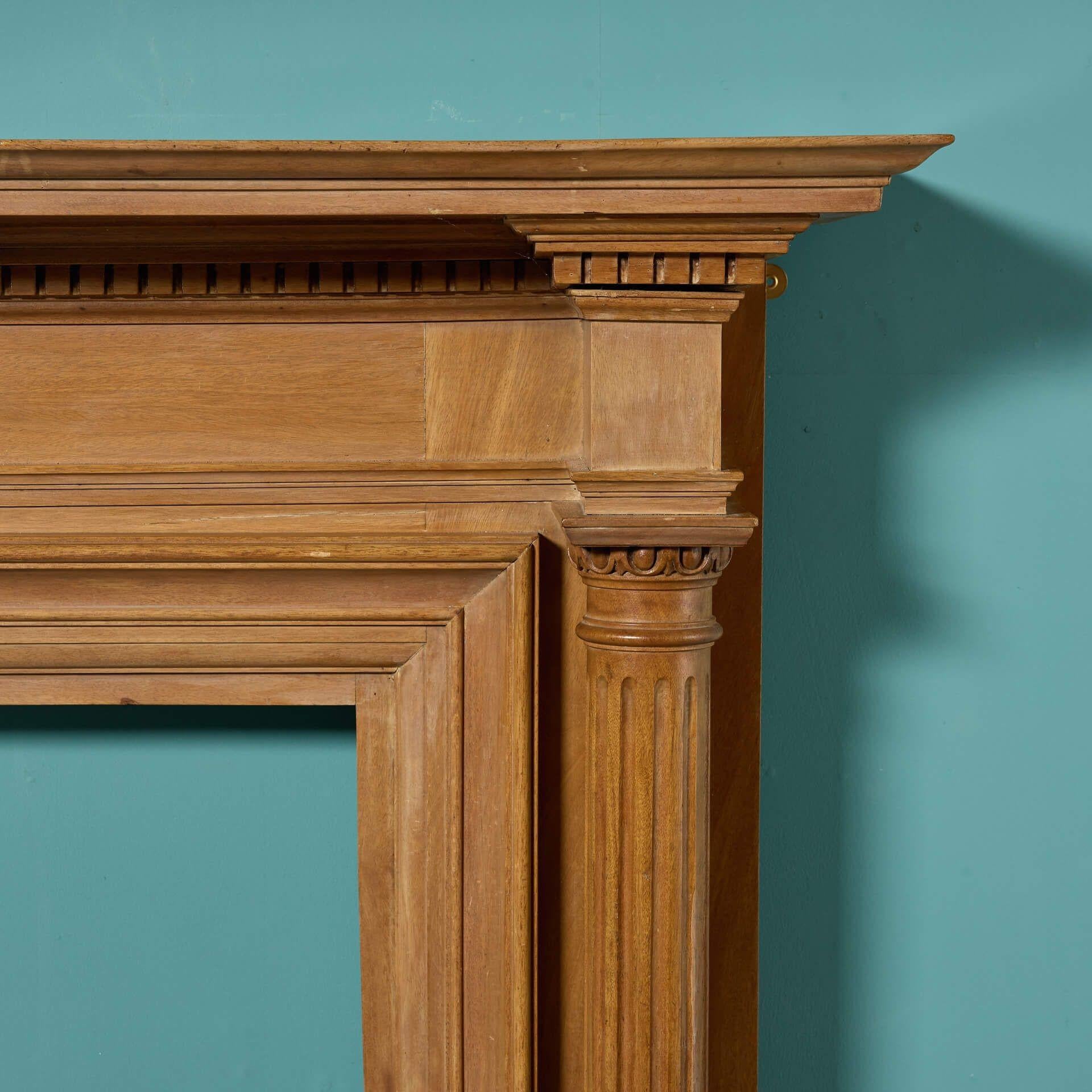 English Neoclassical Columned Timber Fire Mantel For Sale