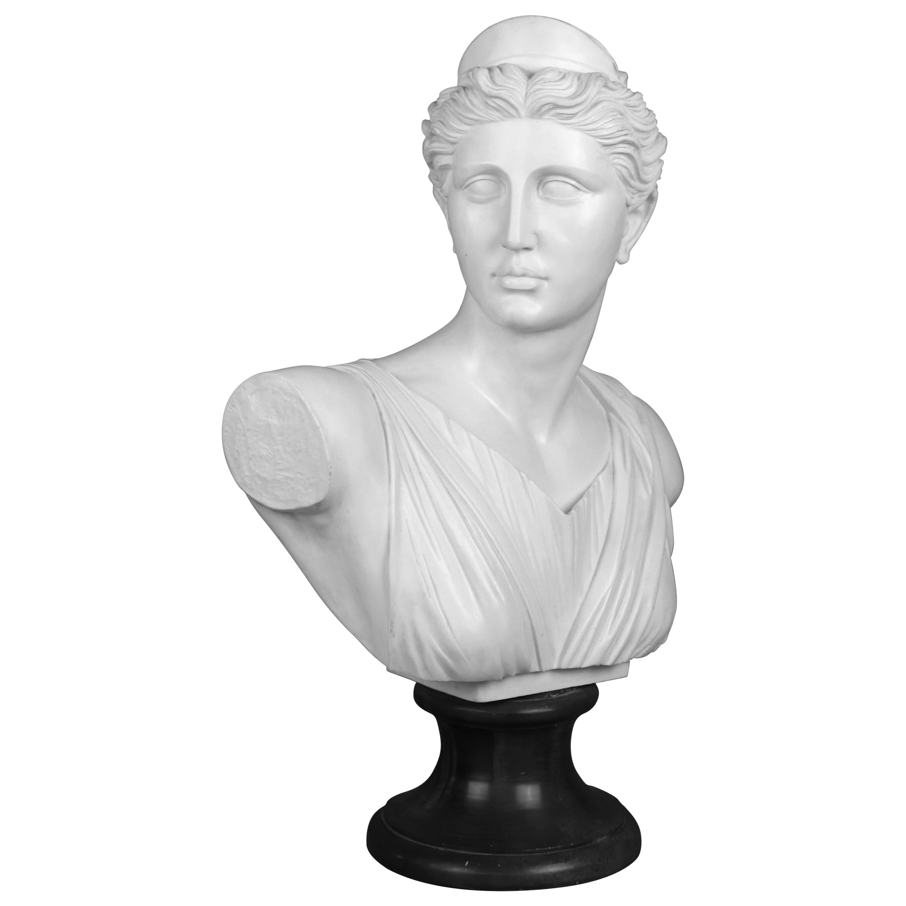 Neoclassical Composition Bust of Classical Diana, Signed A. Santini 20th Century