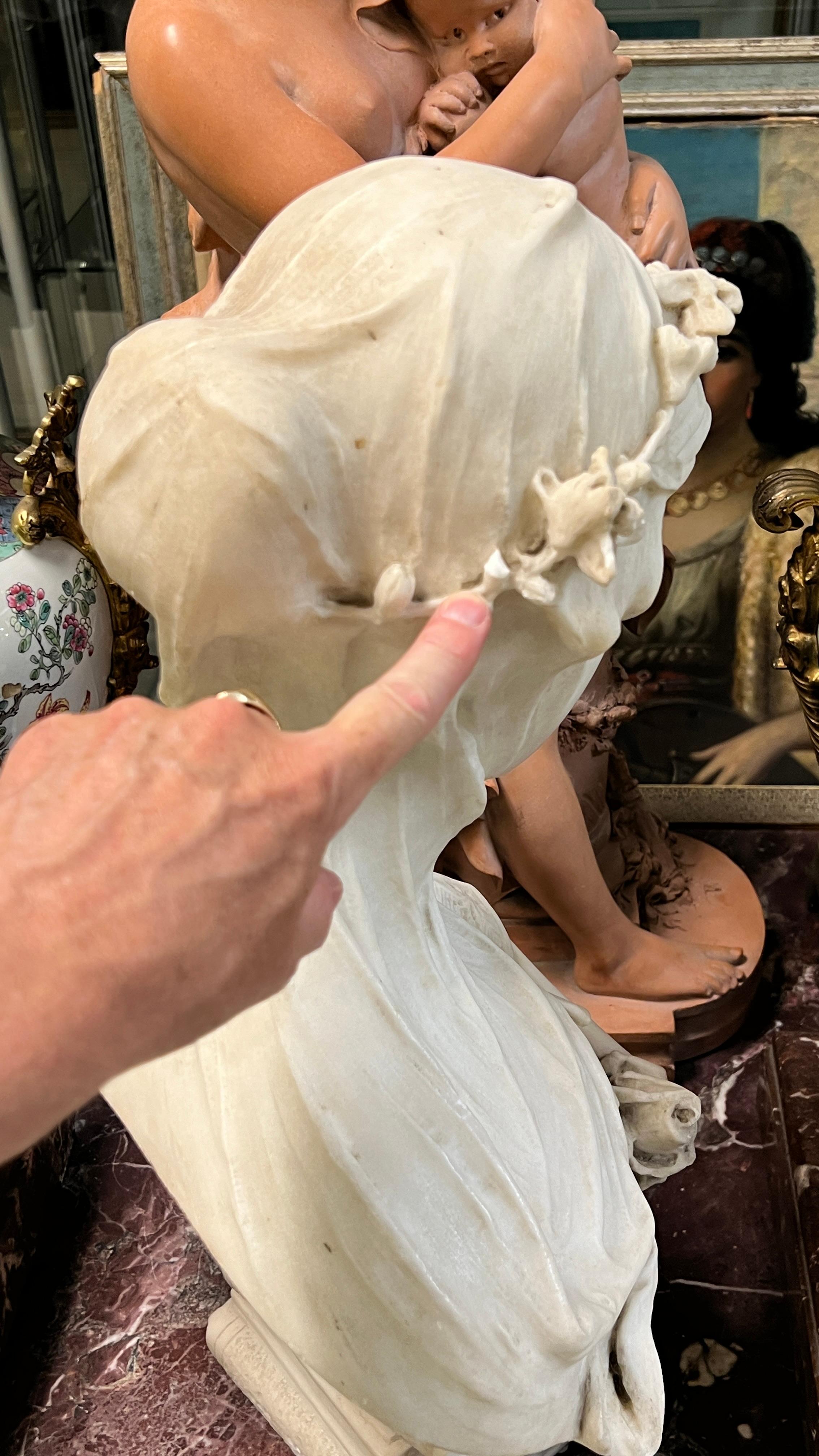Buste de jeune fille de la Renaissance néoclassique en marbre continental 1