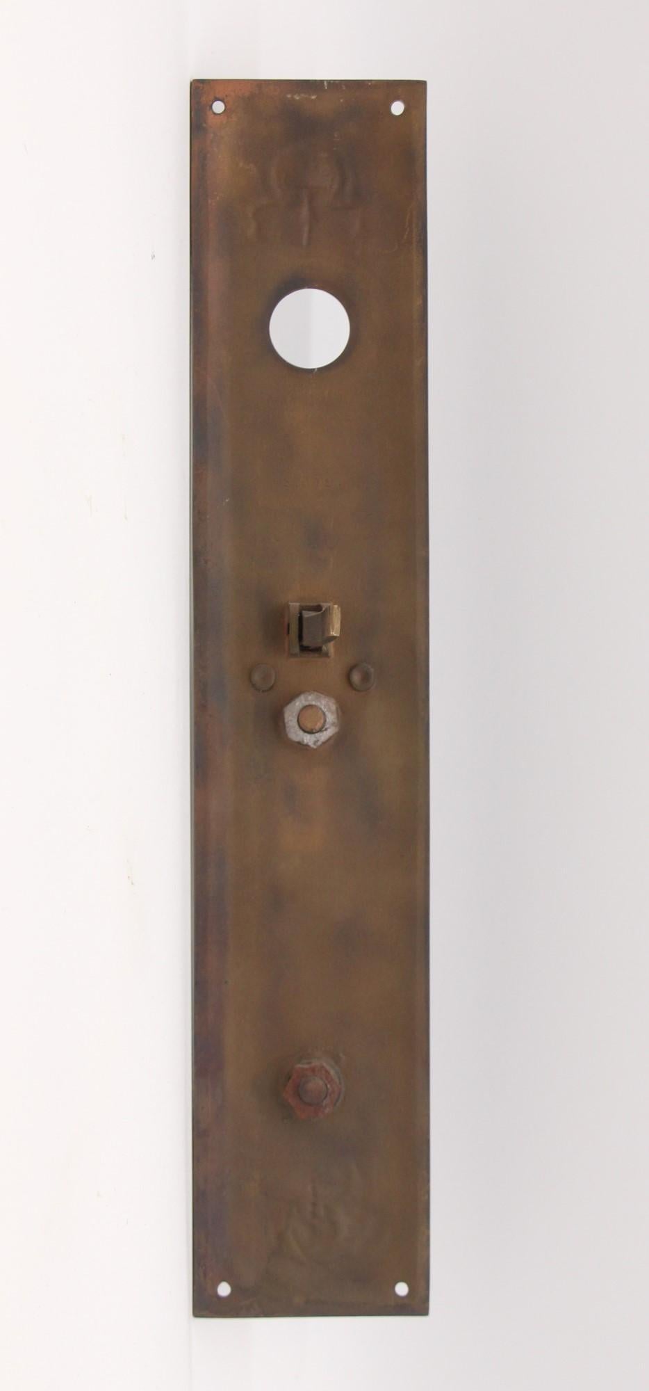 Neoclassical Copper Washed Bronze Entry Door Pulls, 18 in, Long Antique Handles In Good Condition In New York, NY