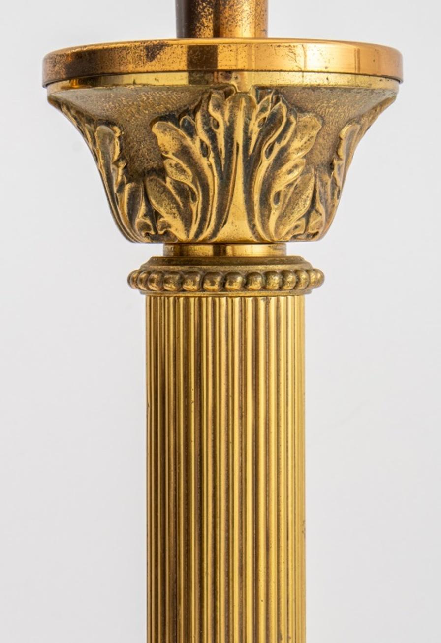20th Century Neoclassical Corinthian Column Brass Lamp, Pair