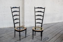 Neoclassical Couple of Tall Chairs in Wood, Transparent Resin and Colored Tiles