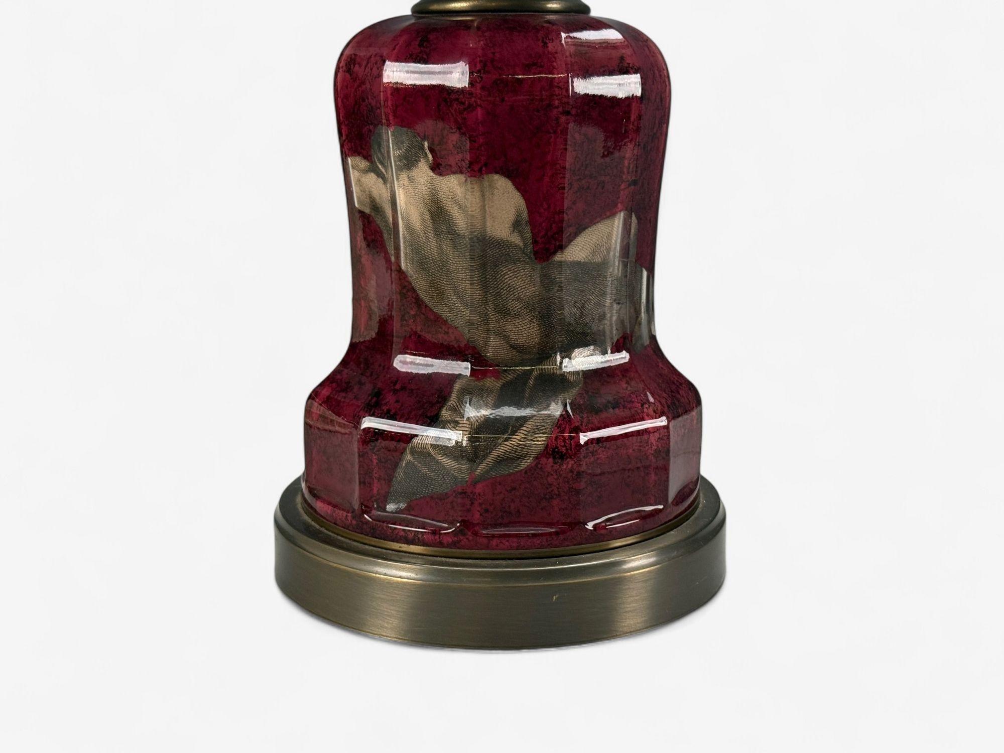 Neoclassical, Cranberry Glass, Decoupage Cherub Table Lamps, USA, 1930s For Sale 6