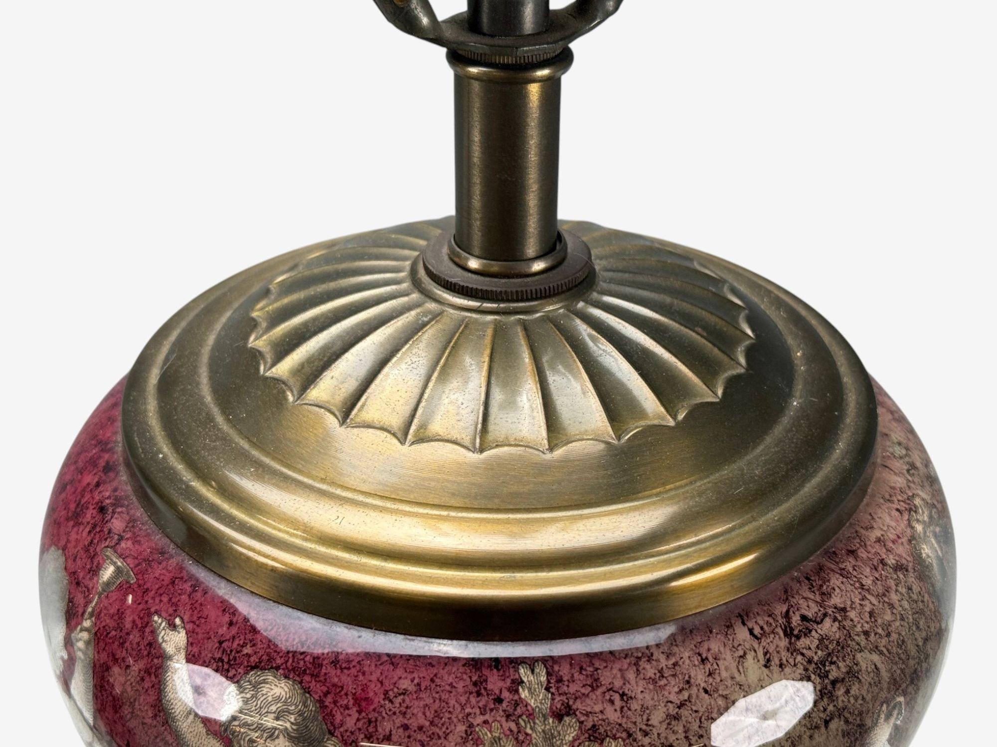 Neoclassical, Cranberry Glass, Decoupage Cherub Table Lamps, USA, 1930s For Sale 3