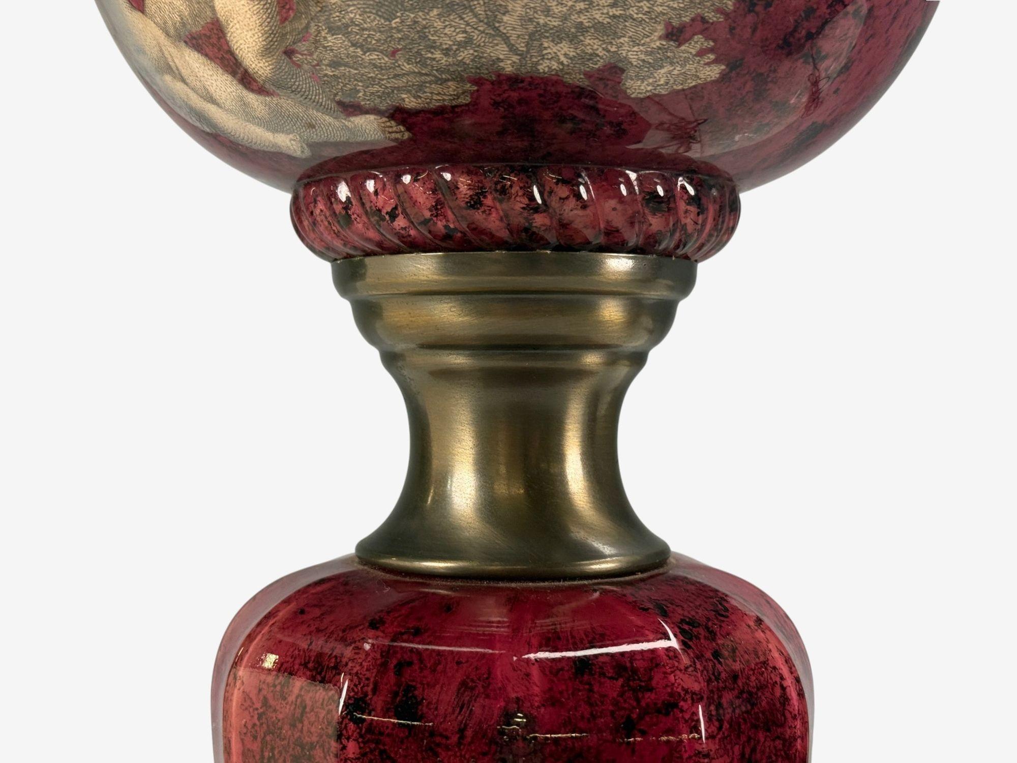 Neoclassical, Cranberry Glass, Decoupage Cherub Table Lamps, USA, 1930s For Sale 4