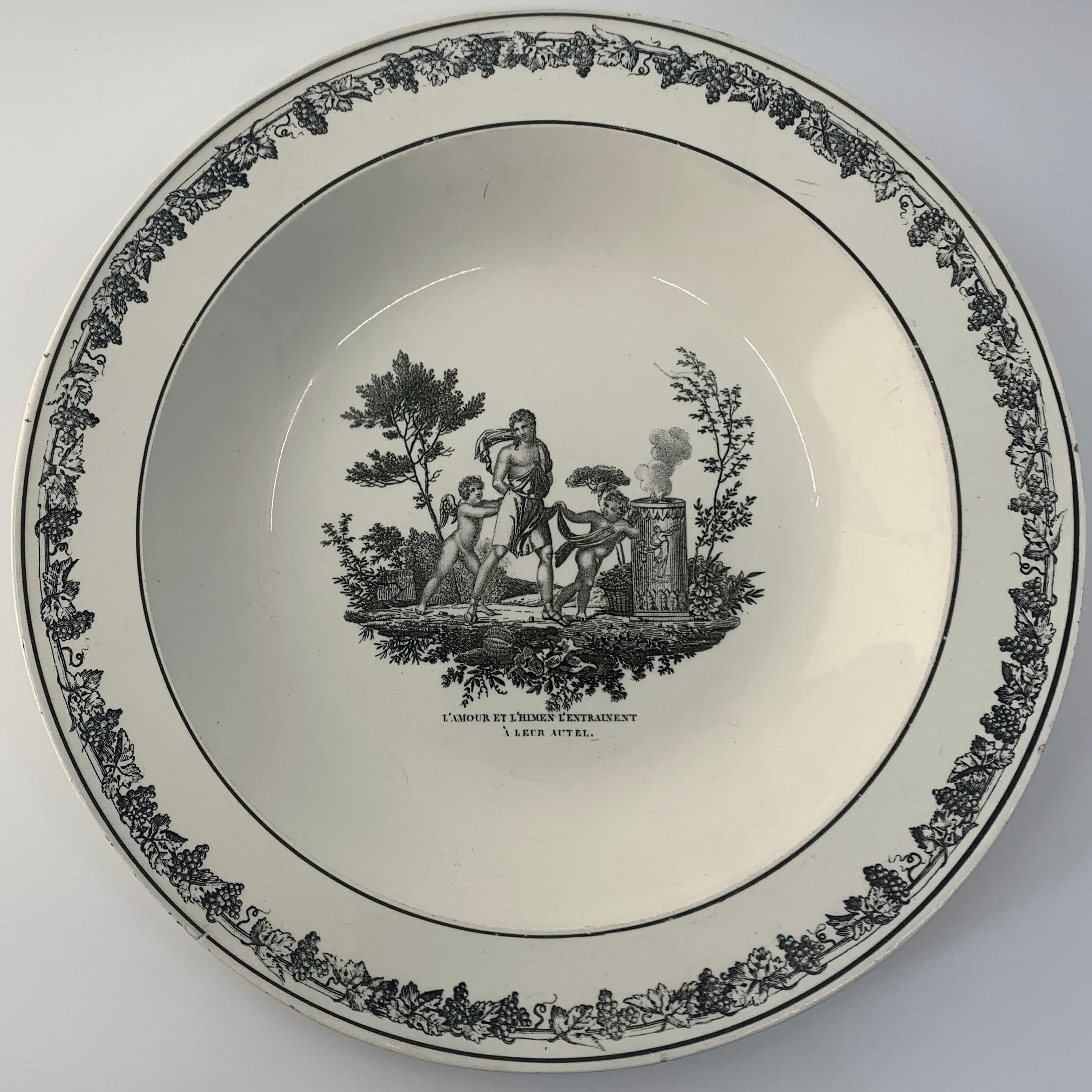 French Cupid Neoclassical Creil Creamware Plate For Sale
