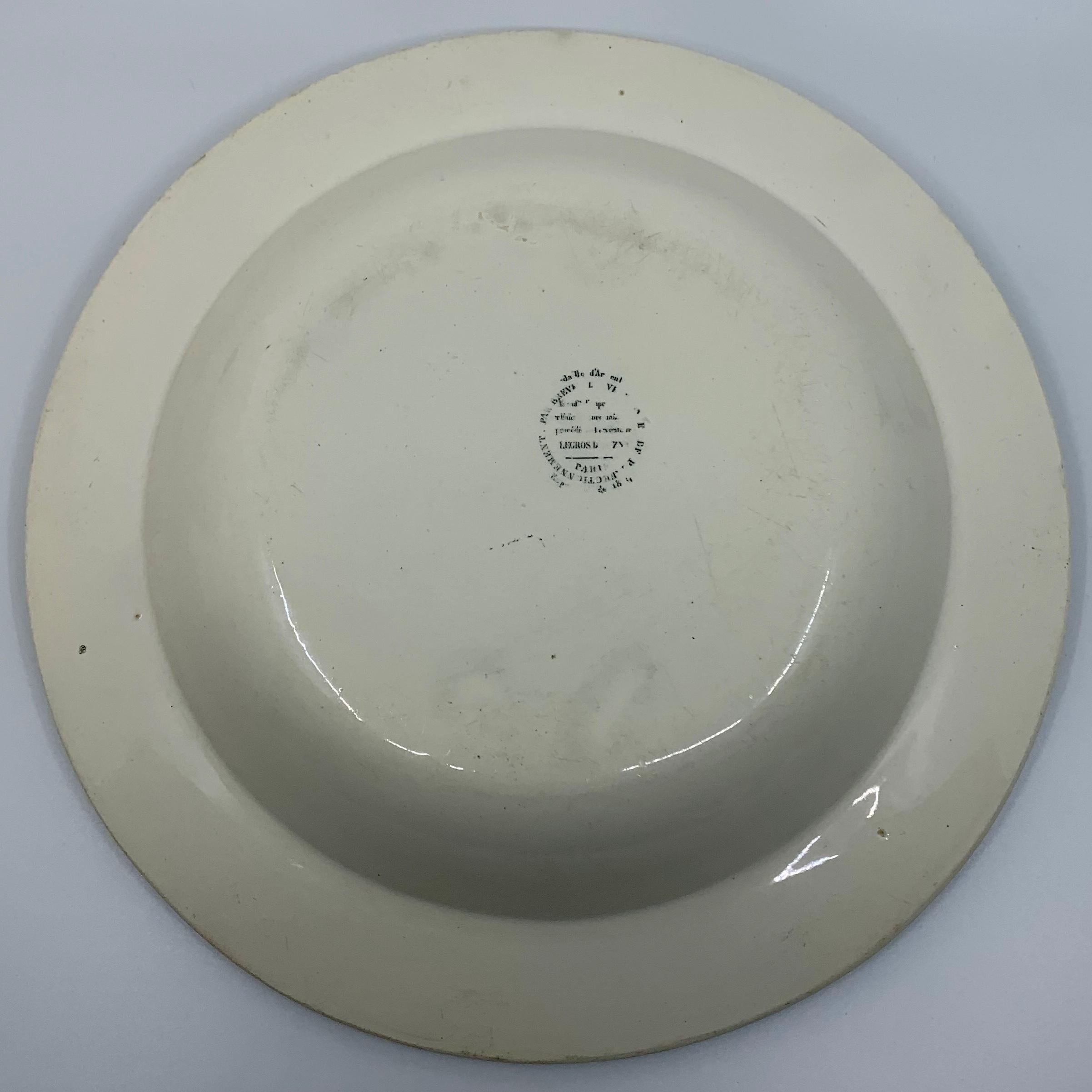Hand-Painted Neoclassical Creil Creamware Plate For Sale